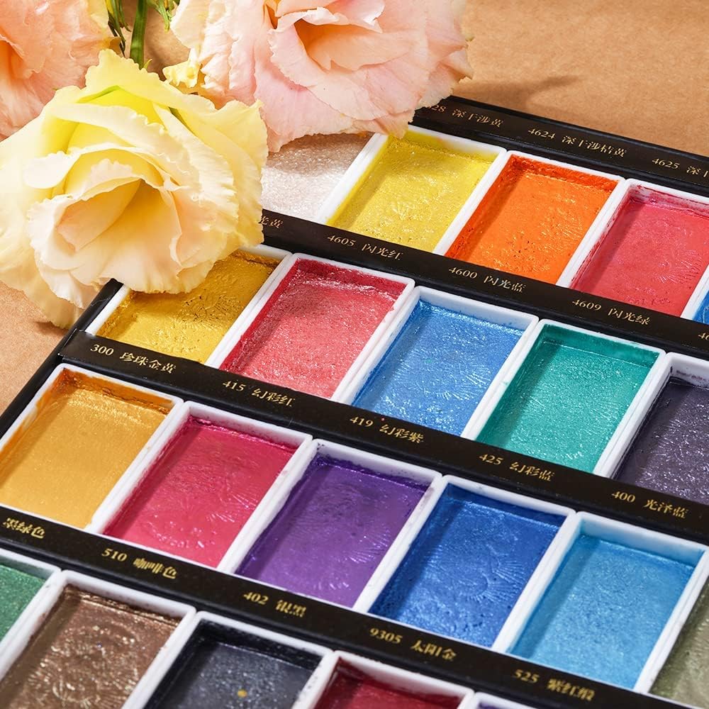 Paul Rubens Watercolor Paint Set, 36 Classical Glittery Colors Solid Paints, Strong Coverage, Good Lightfastness, Ideal for Illustrators, Artists, Painters, Students