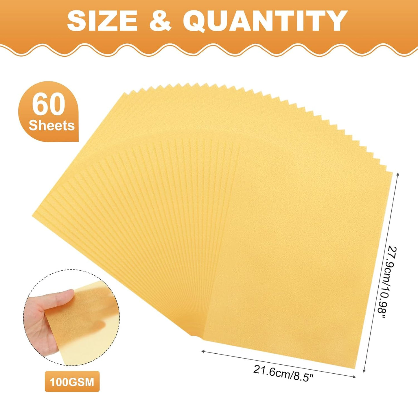 MECCANIXITY 60 Sheet Colored Vellum Paper 8.5" x 11", 100gsm Translucent Printable Vellum Sheets for Printing Wedding Invitations Inkjet Laser Printer, Bright Gold