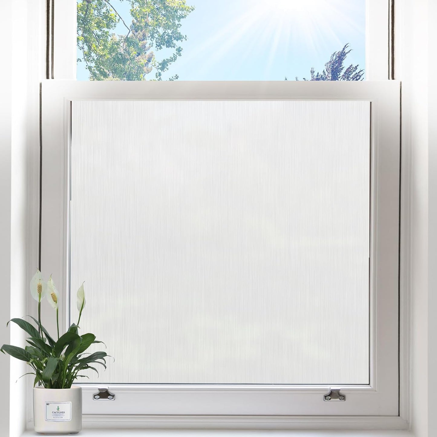 Privacy Window Film Static Cling, Frosted Glass Decorative Window Film with 96% UV Blocking, Non-Adhesive Removable Window Cling for Home Office Bathroom, 35.4 x 118.1 Inches, White