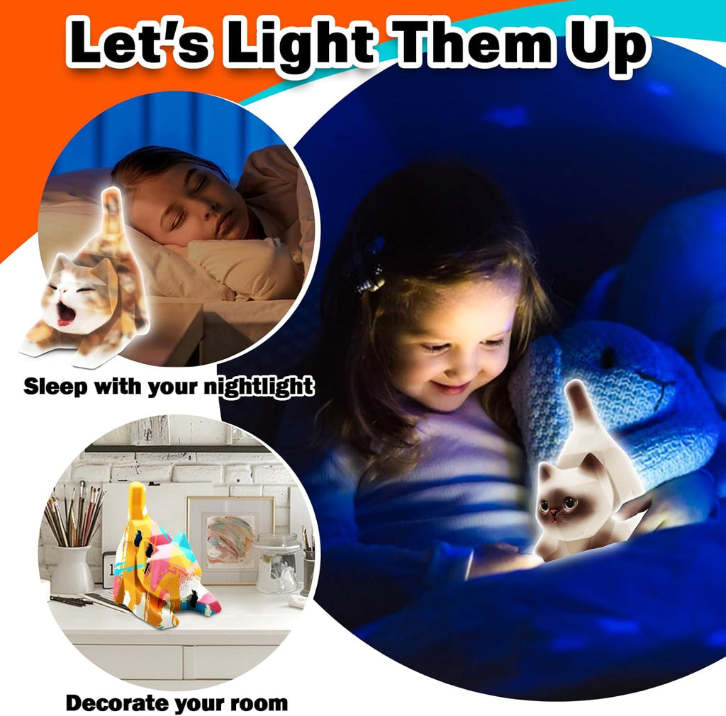 FUNZBO 4.3in Paint Your Own Cat Lamp Kit - Halloweens Arts and Crafts Supplies Painting Set for Kids Teens, DIY Night Light Toy for Toddlers Girls Boys Age 3 4 5 6 7 8 9 10 11 12 13 +