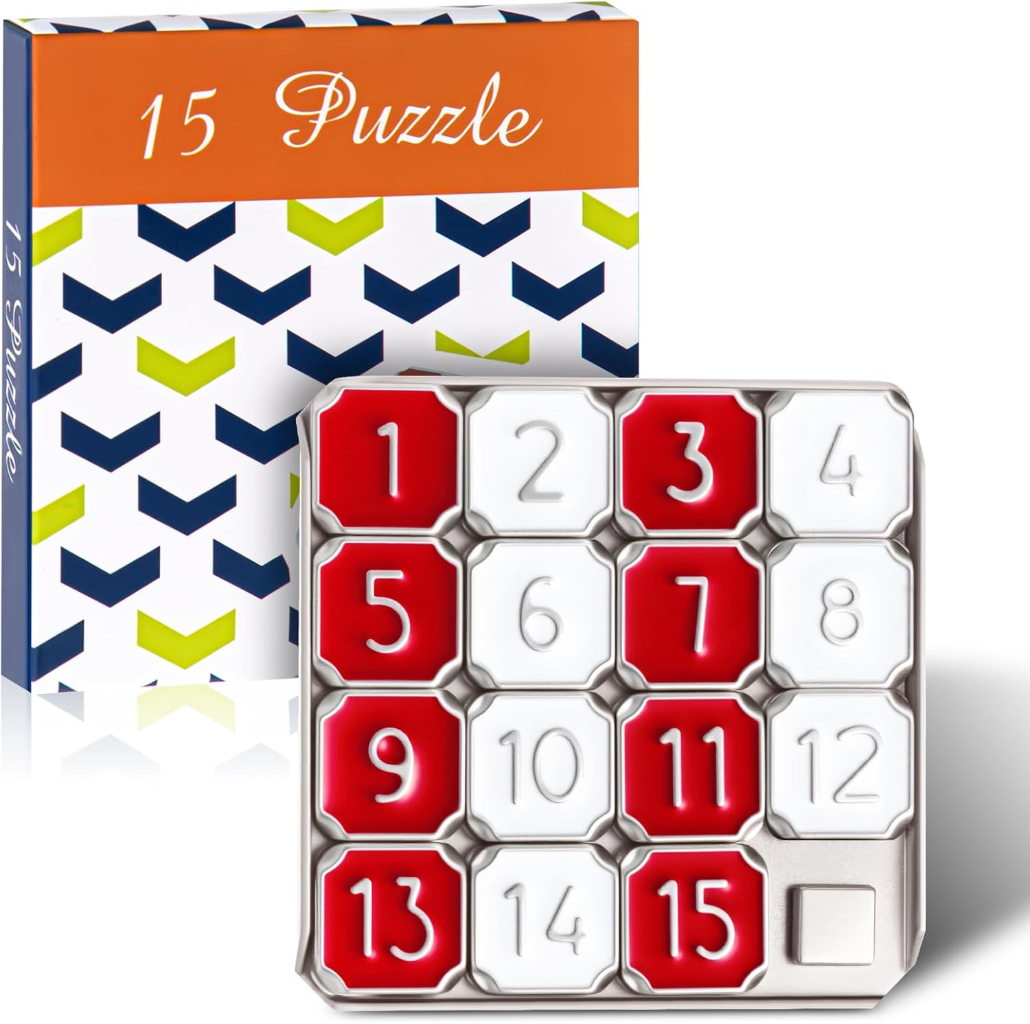 Metal Number Slide 15 Puzzle Red and White Number Sliding Puzzle Educational Pocket Funny IQ Game for Teens and Adults, Ideal for Learning Tool Party Favors(Red and White,1 Pack)