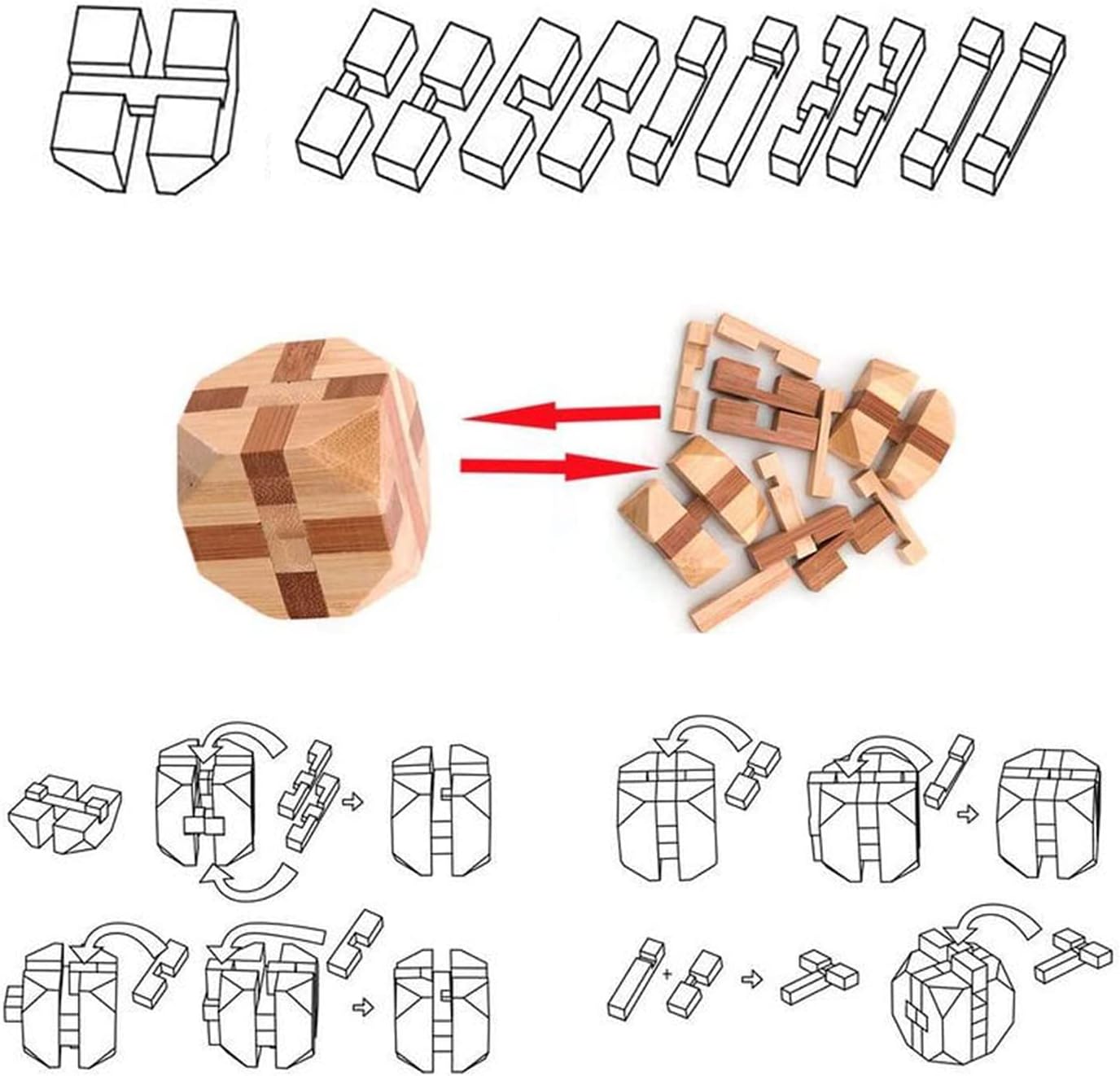 VolksRose 12pcs Wooden Brain Teaser Puzzles, IQ Challenge Puzzle Games, Logic Smart Mind Puzzle Box Lock Toy Removing Assembling 3D Small Puzzle Gift Set for Adults Teenagers Kids, 1.8inch 4.5cm