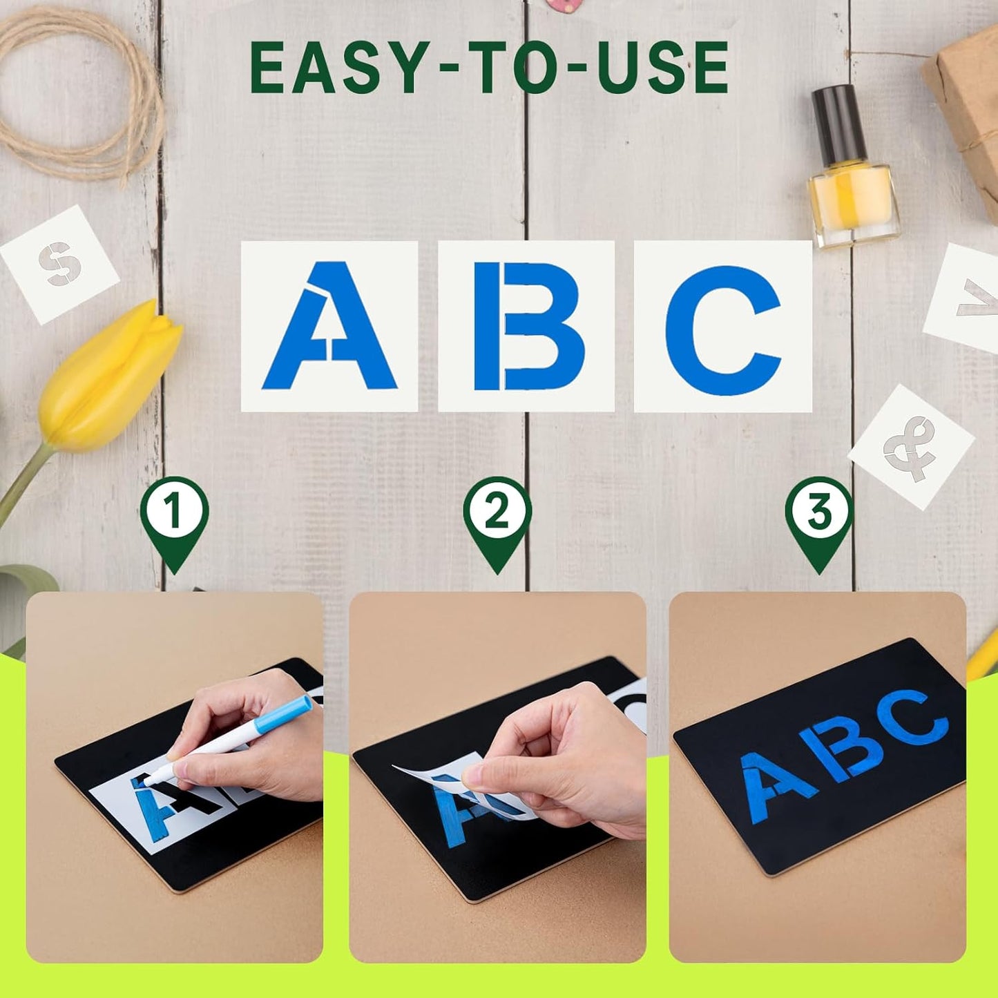 WISYOK 1 Inch 36 Pcs Letter Stencils and Numbers, Reusable Plastic Alphabet Art Craft Templates for Wood, Wall, Fabric, Rock, Signage,Cake,DIY