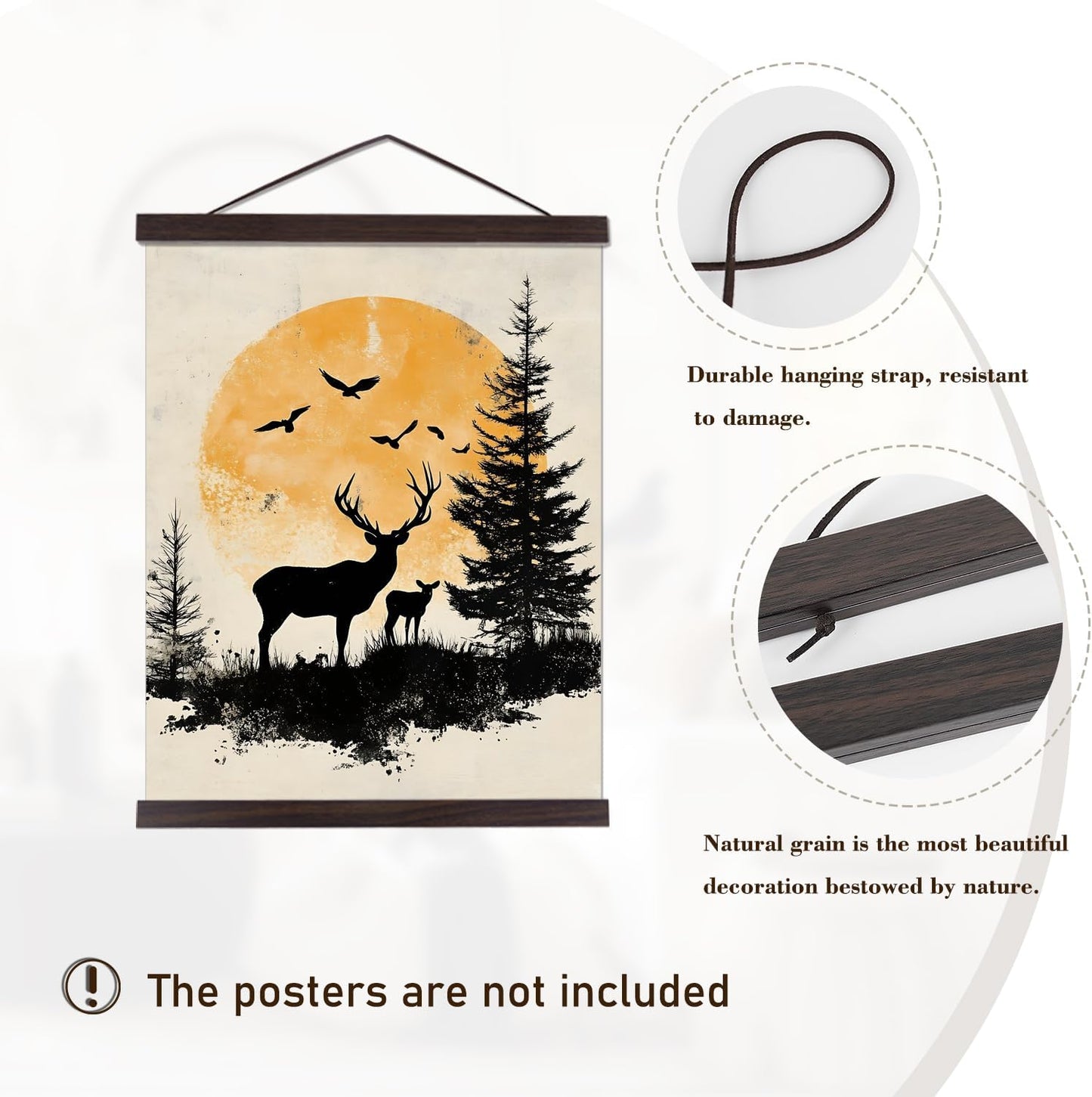 Artmag Magnetic Poster Hanger Frame, Light Wood Wooden Magnet Canvas Artwork Print Poster Hangers for 14x17 14x20 14x22 Frames Hanging Kit (Walnut, 14")