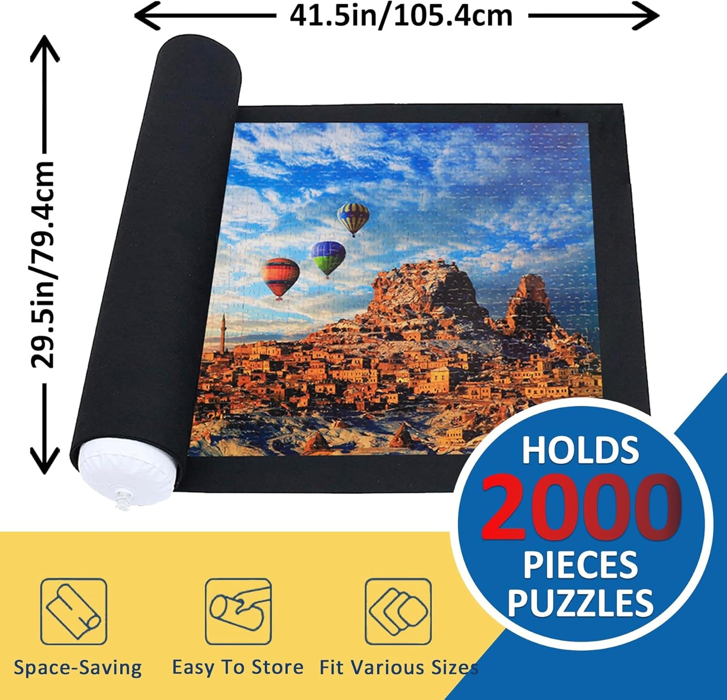 Puzzle Mat Roll Up Puzzles Board for Jigsaw Up to 2000, 1500, 1000, 500 Pieces Large Portable Table Saver Mats Puzzle Keeper Cover with Sorter Trays Storage Bag Kit Holder Organizer Pad for Adults