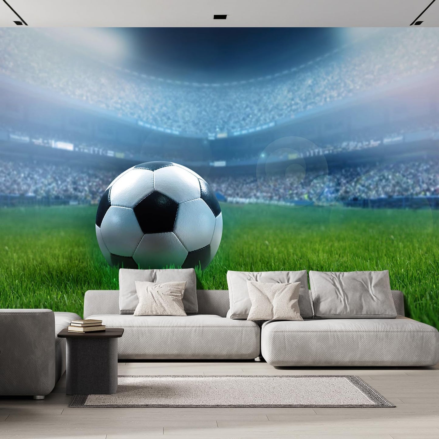 wall26 Close Up of a Football Ball on a Full Stadium Removable Wall Mural | Self-Adhesive Large Wallpaper - 132x120 inches