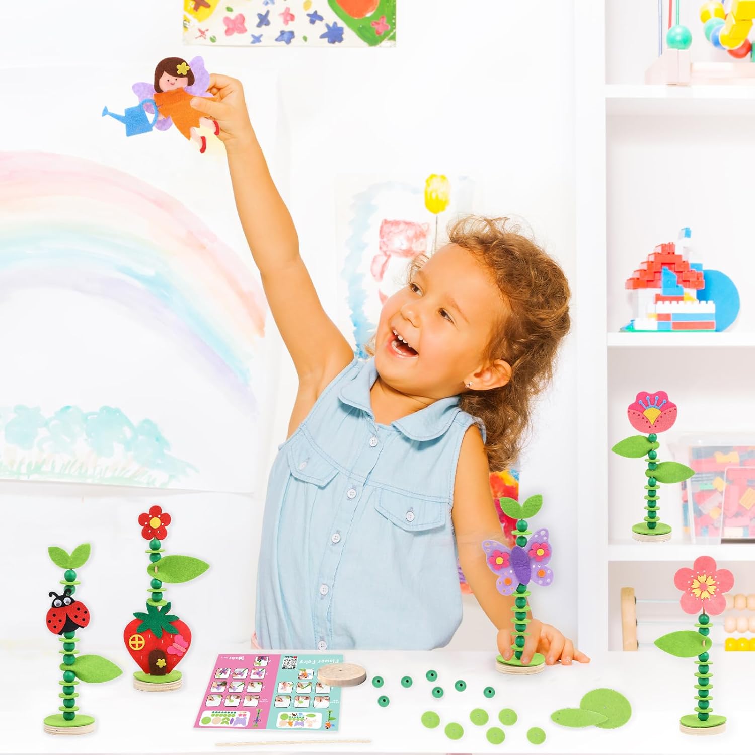 Coola Craft Kit Set for Preschool Kids, Educational Felt & Wood Flower Fairy Kit for Ages 3 4 5 6 7 8, Easy DIY Activity for Boys & Girls, Pack of 6