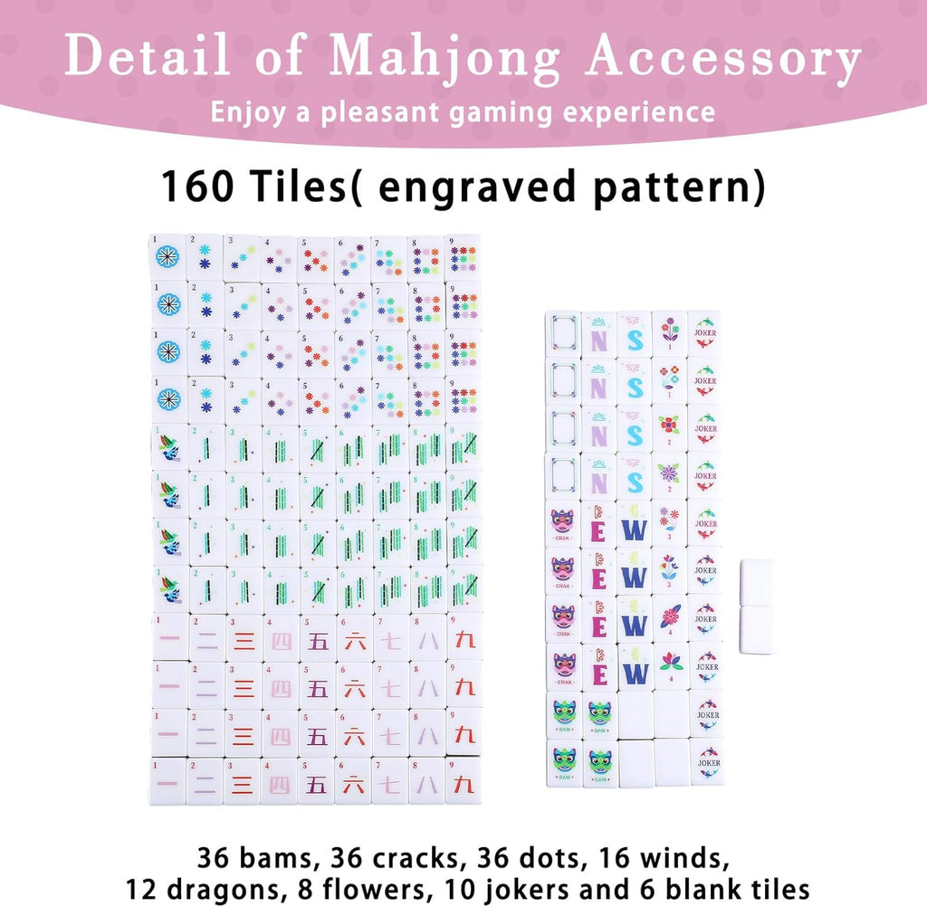 American Mahjong Set 160 Quality White Tiles (1.2 Inch, Tiles Only) American Mahjong Game Set for Ideal Gifts, No Additional Accessories
