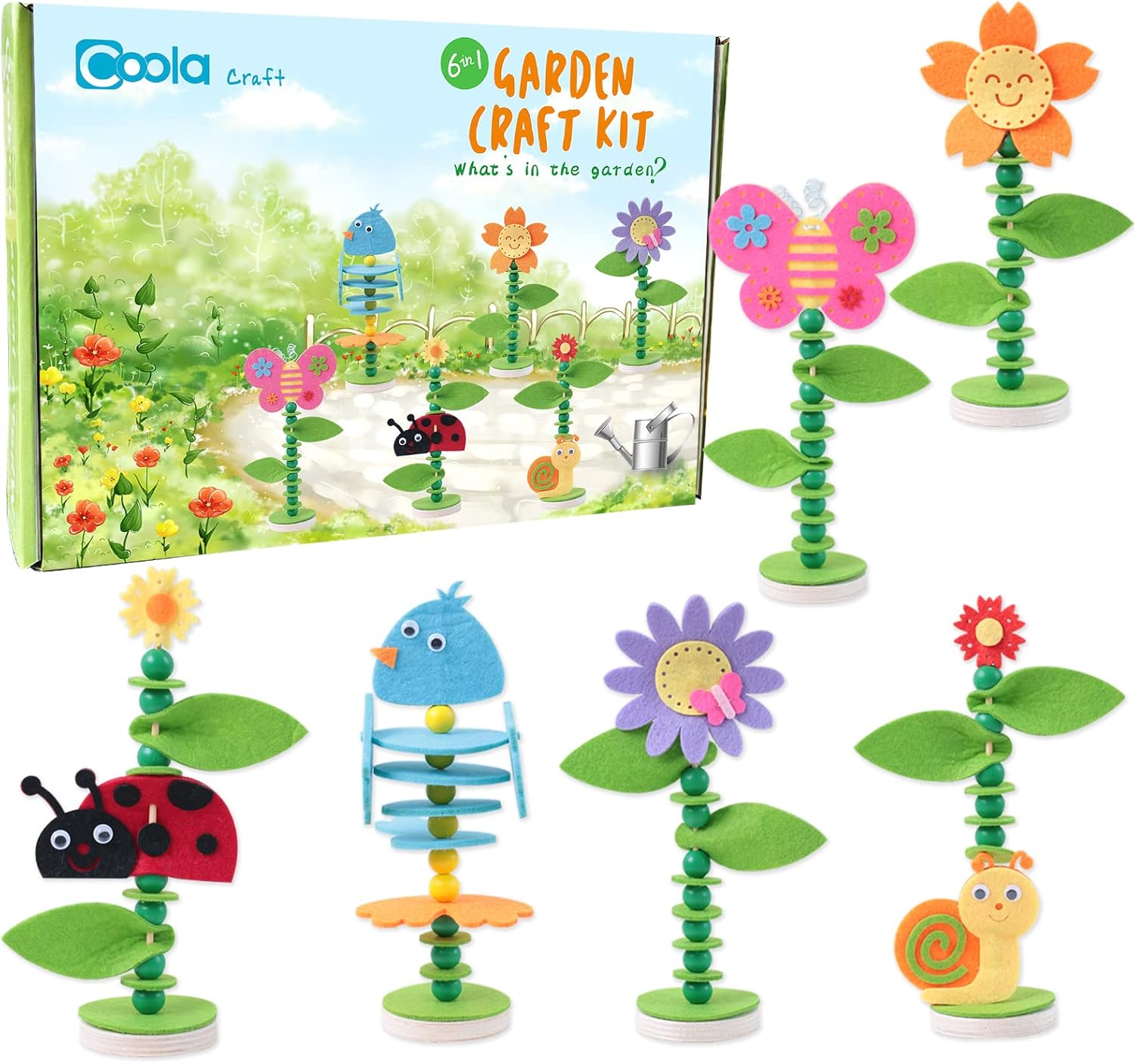 Coola Spring Craft Kit for Kids - Art and Craft DIY Early Educational Toys Suitable for Girls & Boys Pack 6 Include 2Flowers Snail Birdie Butterfly Ladybug Best Gift for Kids Age 3,4,5,6,7,8,9