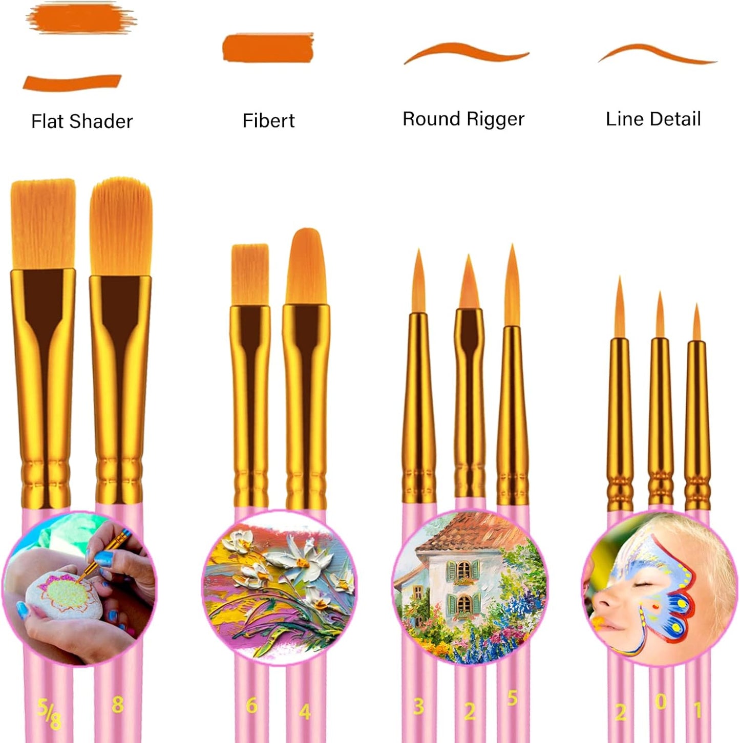 Paint Brushes Set, 30 Pcs Paint Brushes for Acrylic Painting, Oil Watercolor Acrylic Paint Brush, Artist Paintbrushes for Body Face Rock Canvas, Kids Adult Drawing Arts Crafts Supplies, Pink