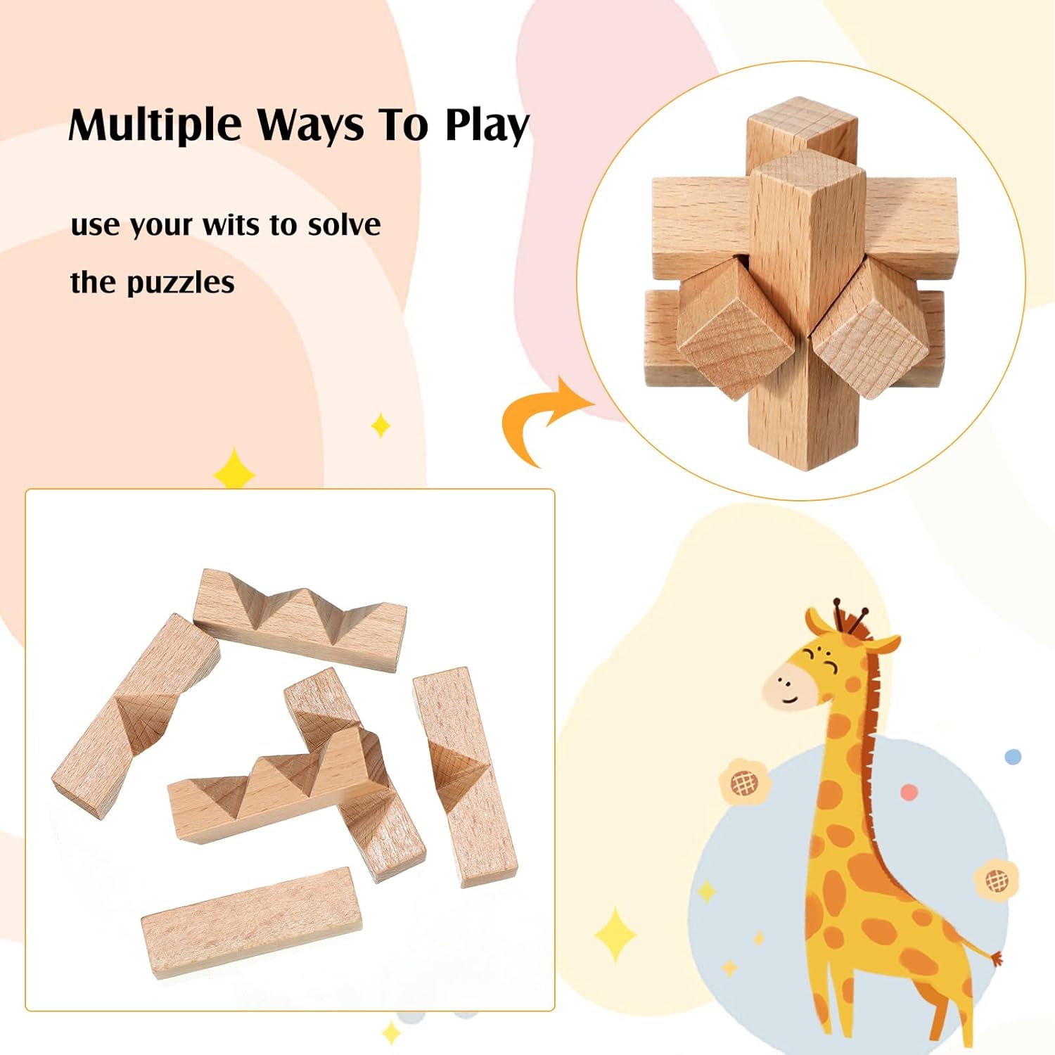 Suzile 20 Pcs Wooden Brain Teaser Puzzles Small 3D Wooden Puzzles Wood Block Puzzle Logic Box Lock Mind IQ Test Removing Assembling for Adults