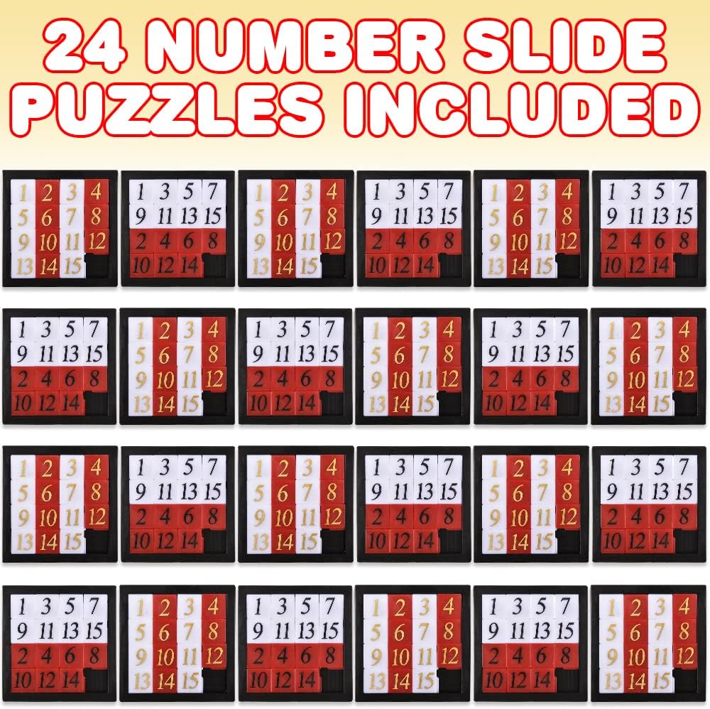 Gamie Slide Puzzles for Kids – Set of 24 Pocket-Sized Hand Puzzle Games, Educational Number Slide Puzzles, Great Party Favors, Goodie Bag Stuffers, Teacher Rewards, and Learning Toys