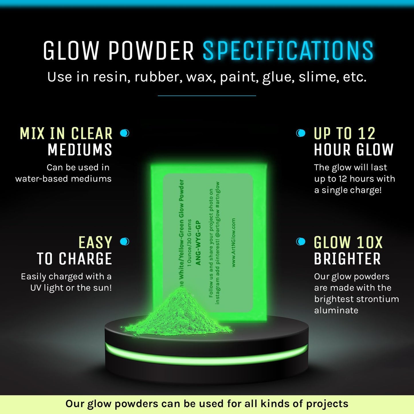 Glow in The Dark Pigment Powder - Neutral and Fluorescent Color for Art Painting, Fine Art, Nail Art Paint, and DIY Crafts - Long Lasting 10+ Color Options - Fluorescent Blue - (1 Kilogram)