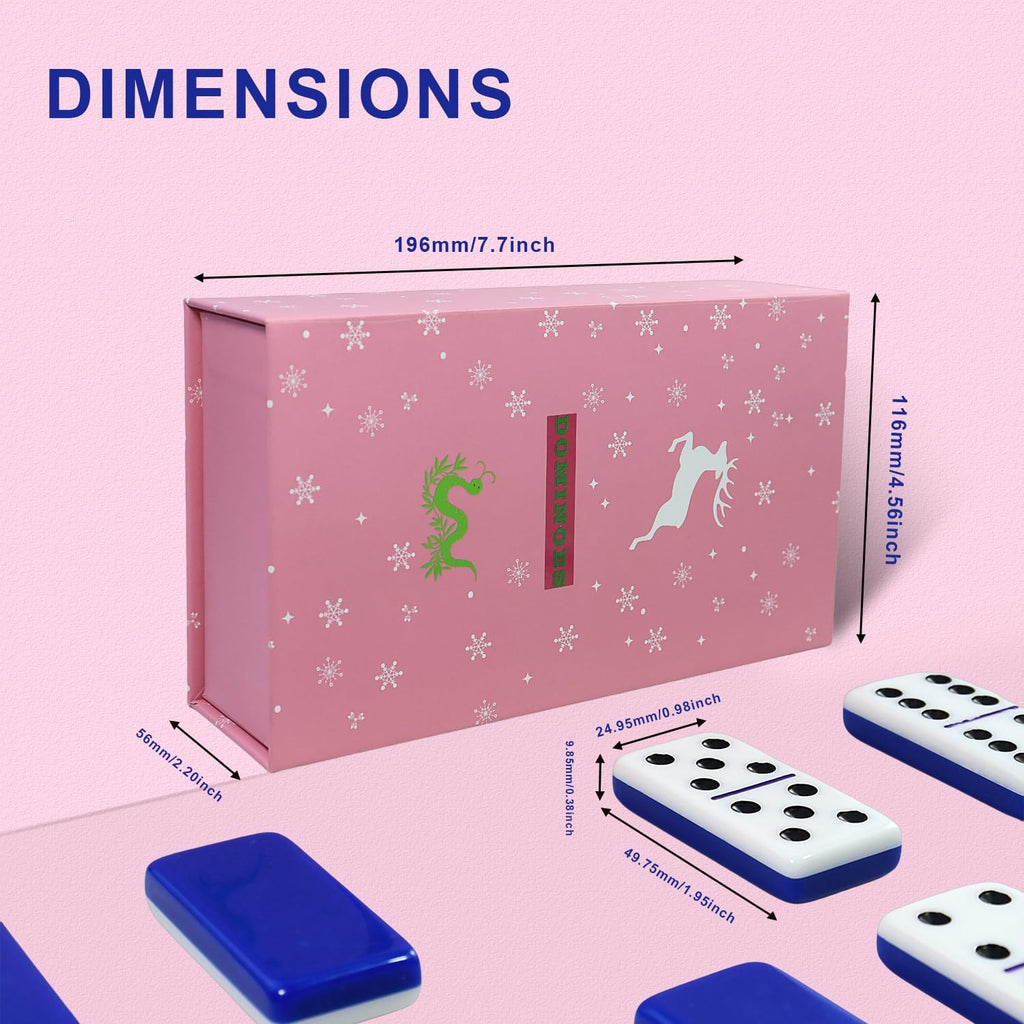 IDTQ Dominoes Set for Adults, Double 6 Dominos Game Set with 28 Domino Tiles Double with Upscale Gift Boxes -7 Polyhedral Dice -Classic Board Games (Dark Blue)