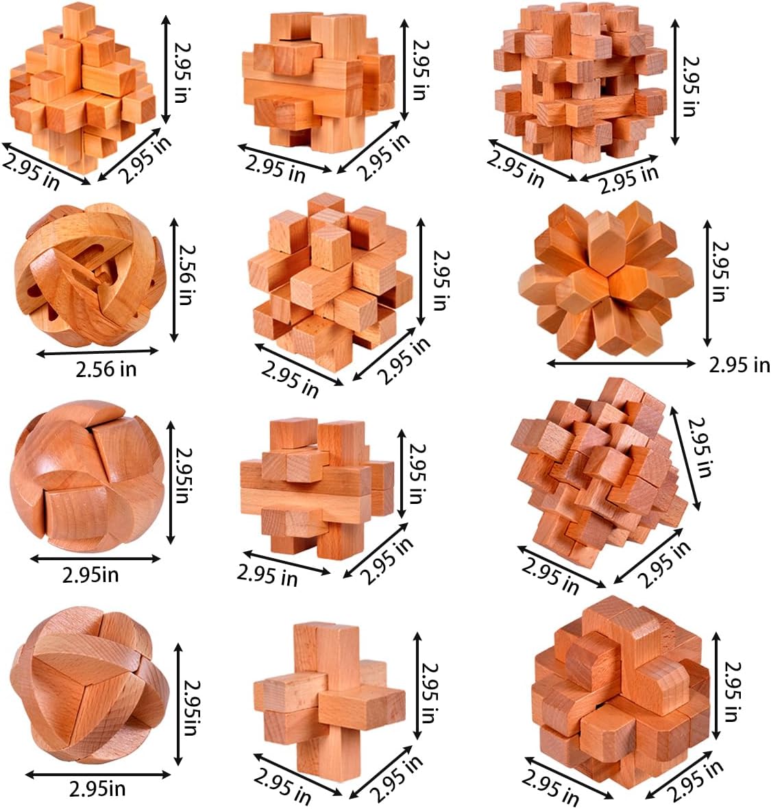 18 Pack Wooden Brain Teaser Puzzles Wooden Burr Puzzles Brain Teaser Puzzle with Gift Packing Box Magic Puzzle Games Toys for Kids and Adults by AHYUAN (Natural Wood)