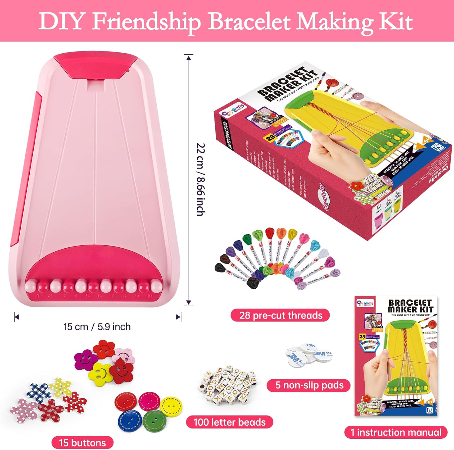Friendship Bracelet Making Kit for Girls, Arts and Crafts Bracelets String Maker Kit for Kids Ages 8-12 Christmas Birthday Gifts