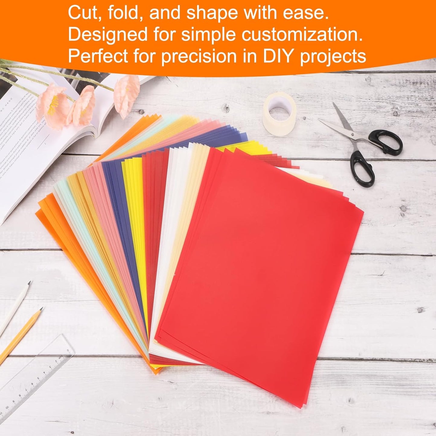 MECCANIXITY Colored Vellum Paper, 40 Sheet Orange Transparency 8.5 x 11 Printable Vellum Paper, Translucent Vellum Sheets for Printing Wedding Invitations Ink Jet Laser Printer