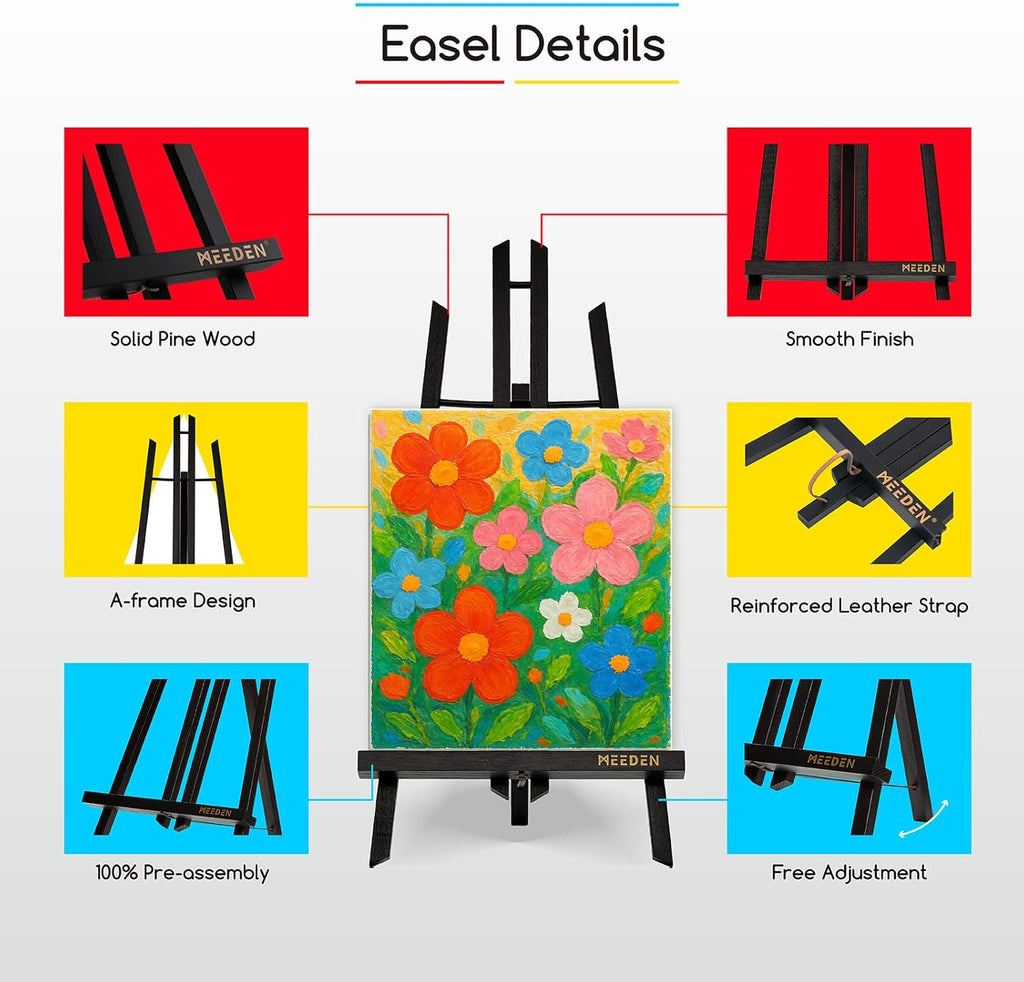 MEEDEN Small Tabletop Easel Stand: 16" x 12 Pack Pine Wood Table Top Display Stand for Painting - Black Mini Wooden Easel for Sign Picture Party Classroom