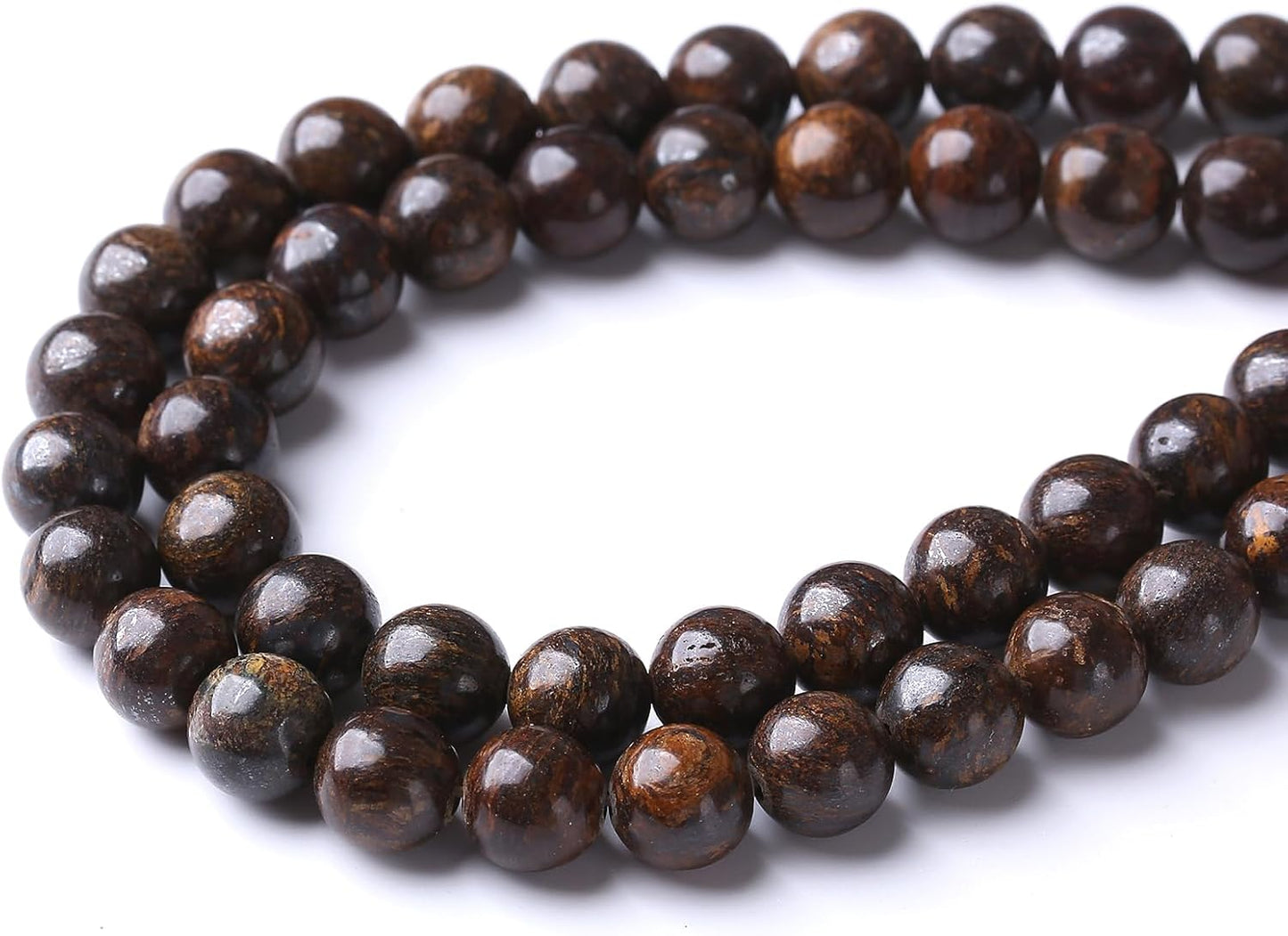 45PCS 8MM Natural Bronze Stone Beads Round Loose Stone Beads for Jewelry Making DIY Energy Stone Healing Power Bracelet 15"