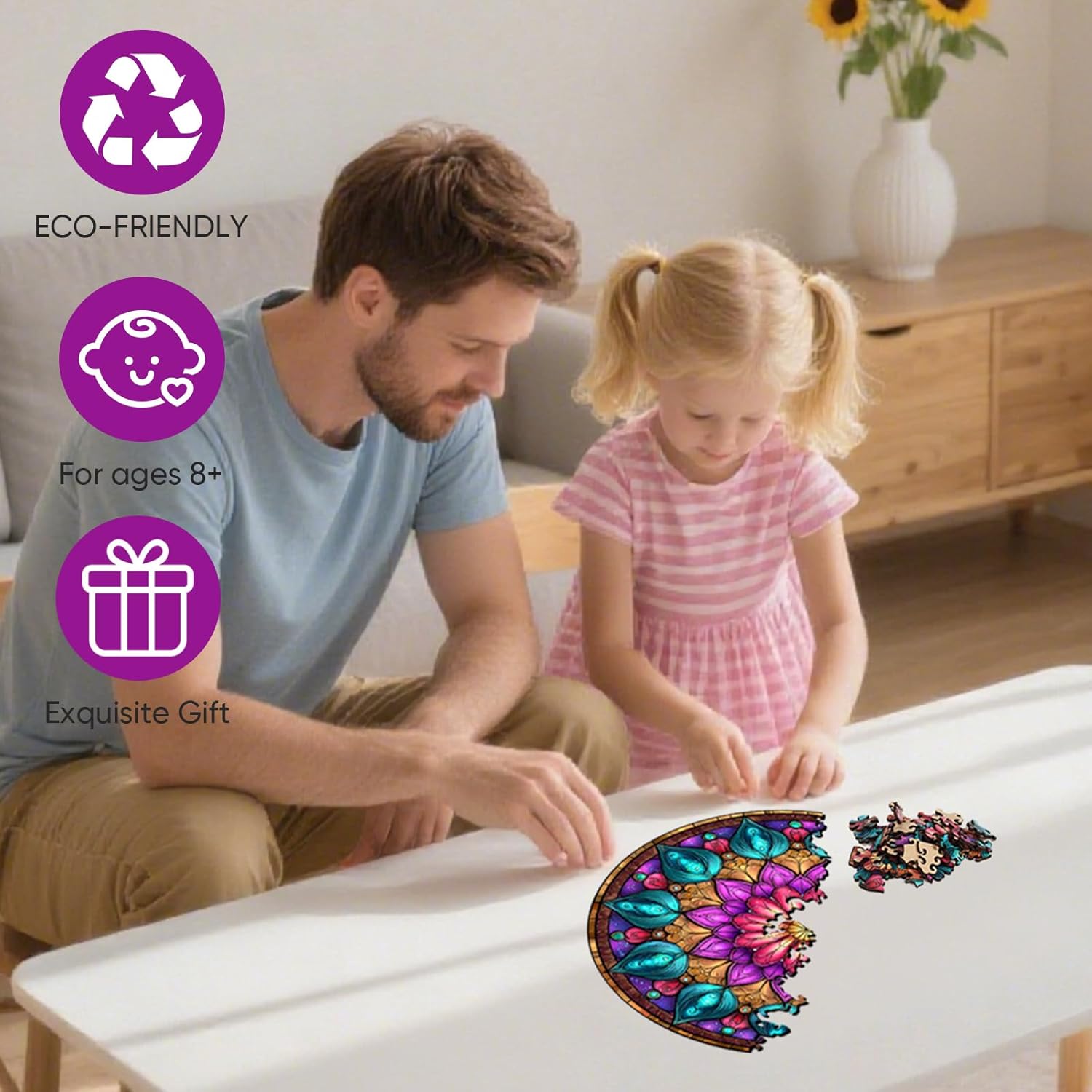 Wooden Puzzles for Adults, Mandala Puzzles 500 Pieces, Unique Shaped Jigsaw Puzzles for Adults and Kids, Birthday Gifts Fun Challenge Family Game 16.5'' x 16.5''