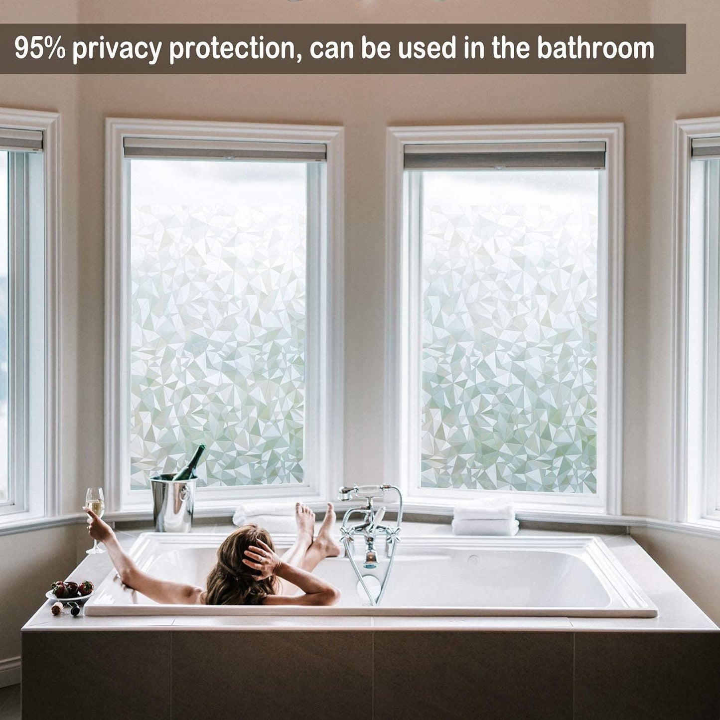 Niviy 3D No Glue Static Cling Window Films Privacy Cut Glass Window Sticker for Bathroom Office Kitchen Window Decor 41.2"x 157.4"