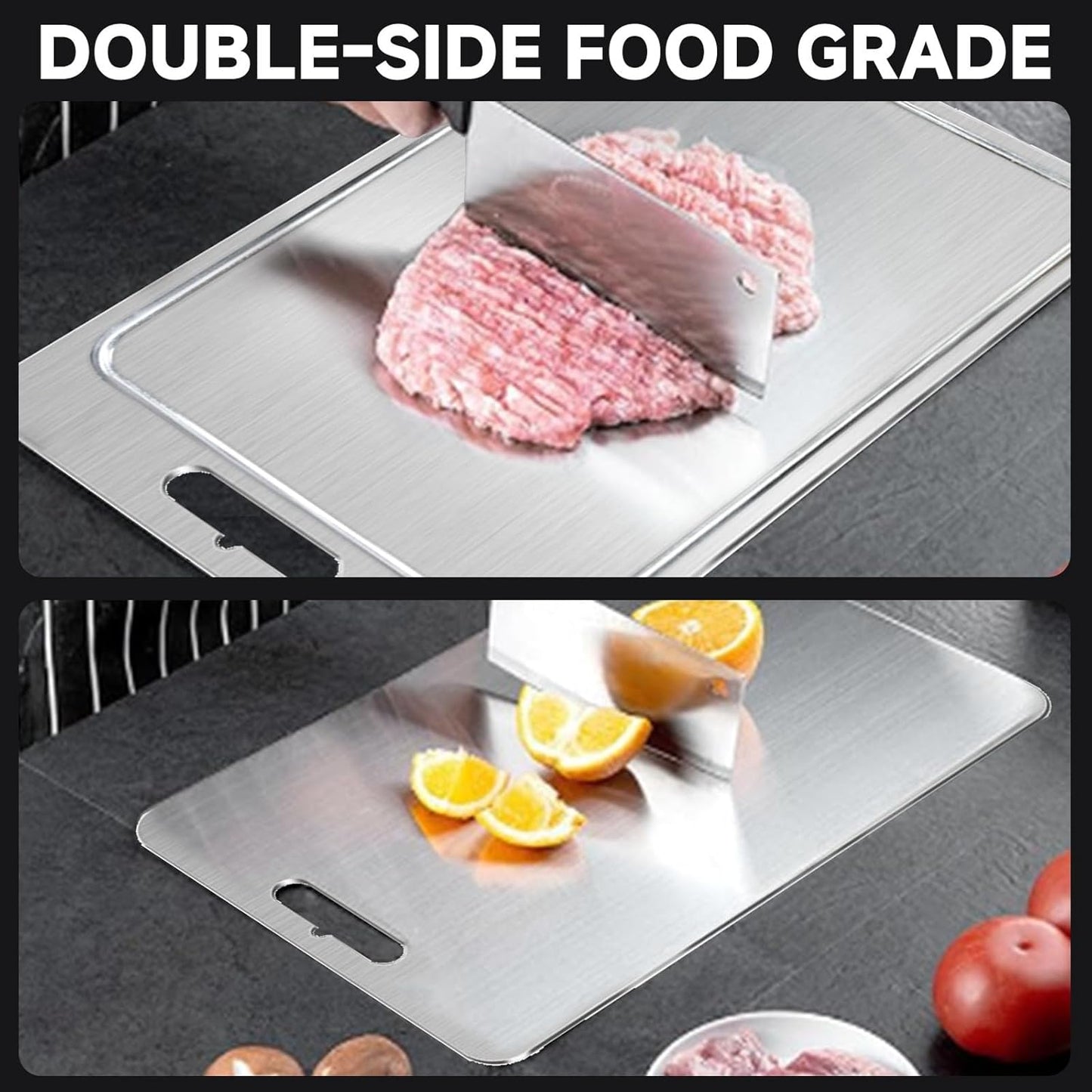 2025 New 100% Pure Titanium Cutting Board with Grooves, Double Sided Chopping Board, Meat, Fruit and Vegetable Cutting Board, Dishwasher Safe (12 * 18 IN)