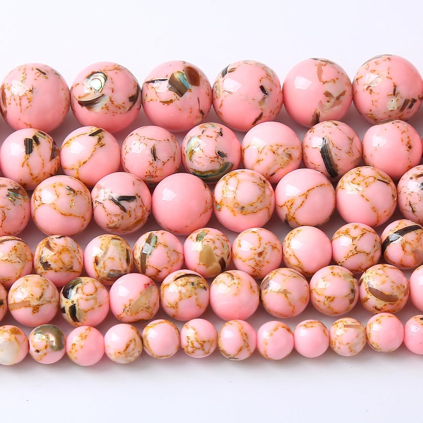 120PCS 6MM Pink Shell Turquoise Stone Beads with Mother-of-Pearl Round Beads for DIY Jewelry Making 2 Strands 32"