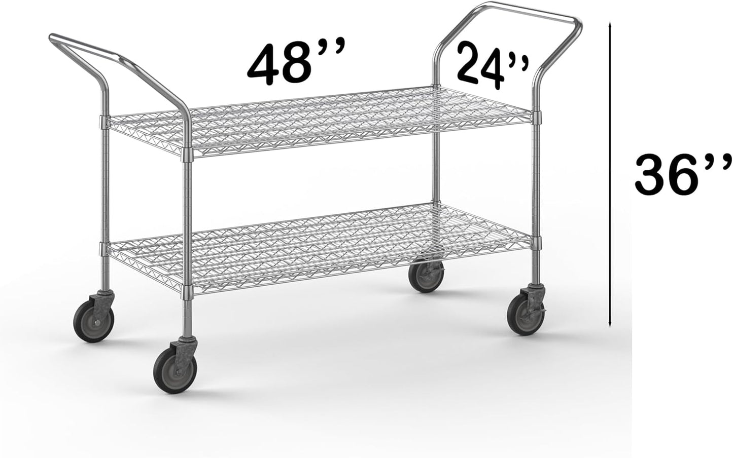 24" W x 48" L x 36" H Chrome Heavy Duty Utility Cart | 2 Tier | NSF Commercial Storage Rack Mobile Unit | Storage and Mobility Solution for Your Business