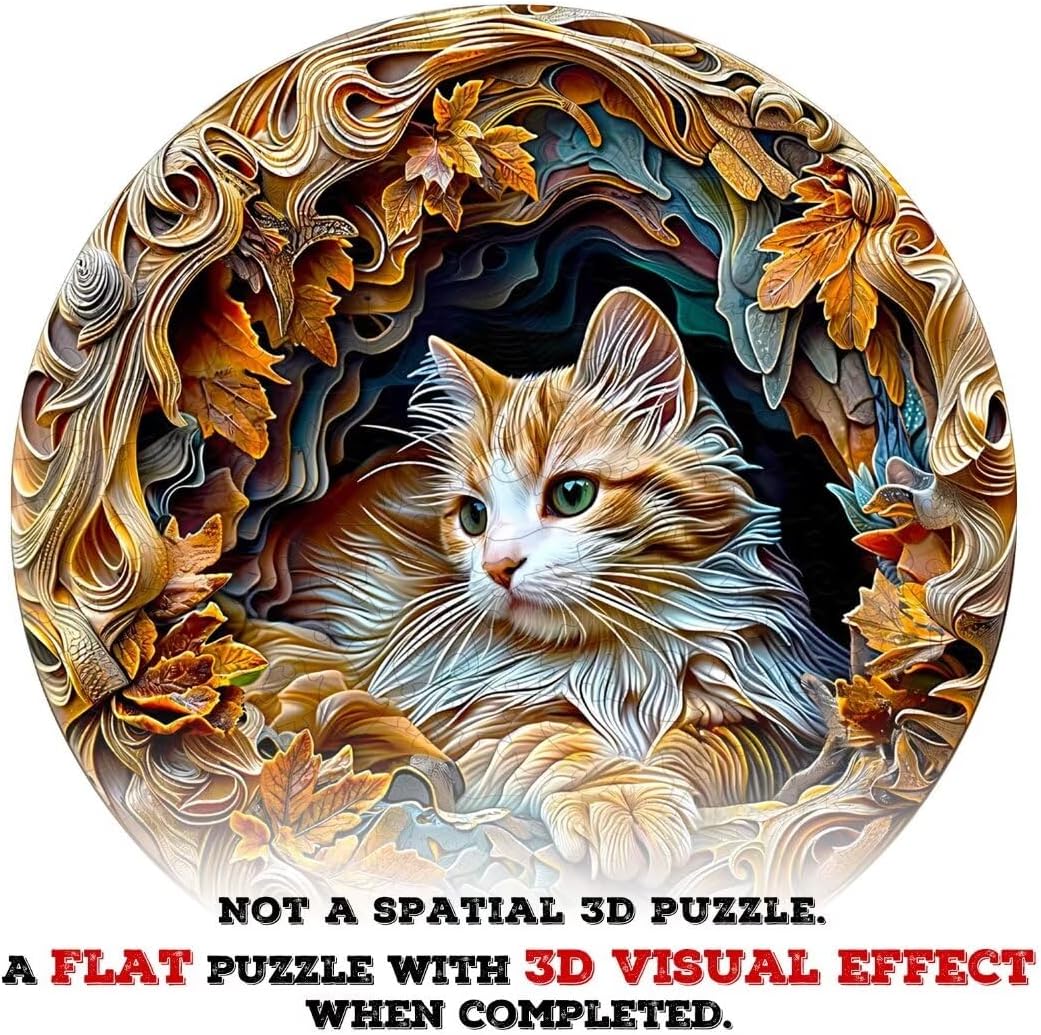 Wooden Puzzles Adults, 3D Cat Wooden Puzzles 200 Pieces, Unique Animal Shaped Wood Challenging Jigsaw Puzzles Gifts for Adults, 11.4x11.3in