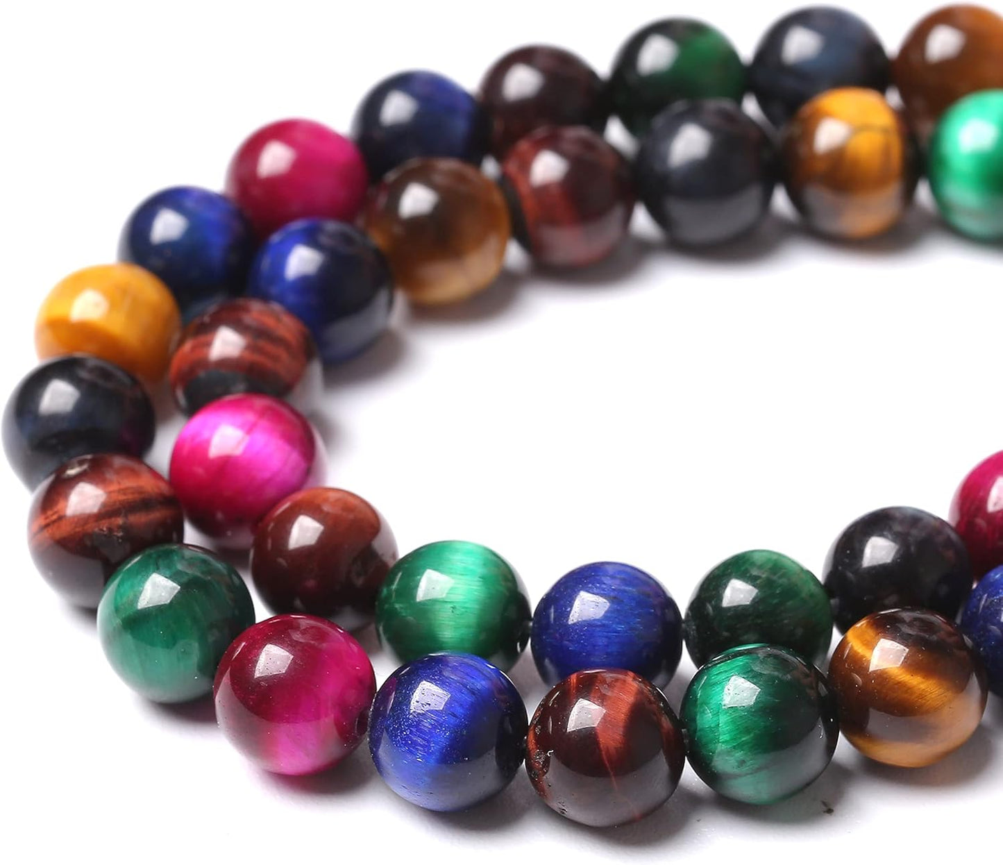 120pcs 6mm AAA Natural Colorful Tiger Eye Stone Beads Gemstone Round Spacer Loose Beads for Jewelry Making DIY Bracelet Necklace 32" 2 Strands