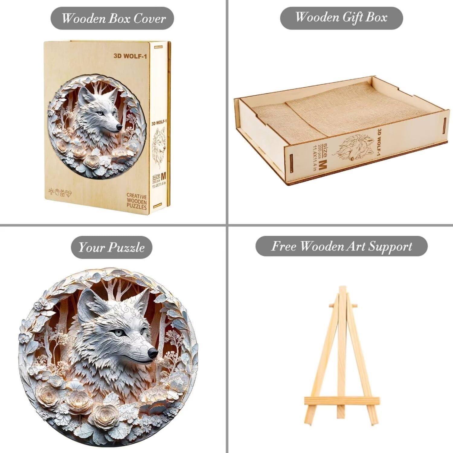 Wooden Puzzles Adults, 3D Wolf Puzzles 300 Pieces, Unique Animal Shaped Wood Challenging Jigsaw Christmas Puzzles Gifts for Adults, 13.4x13.4in