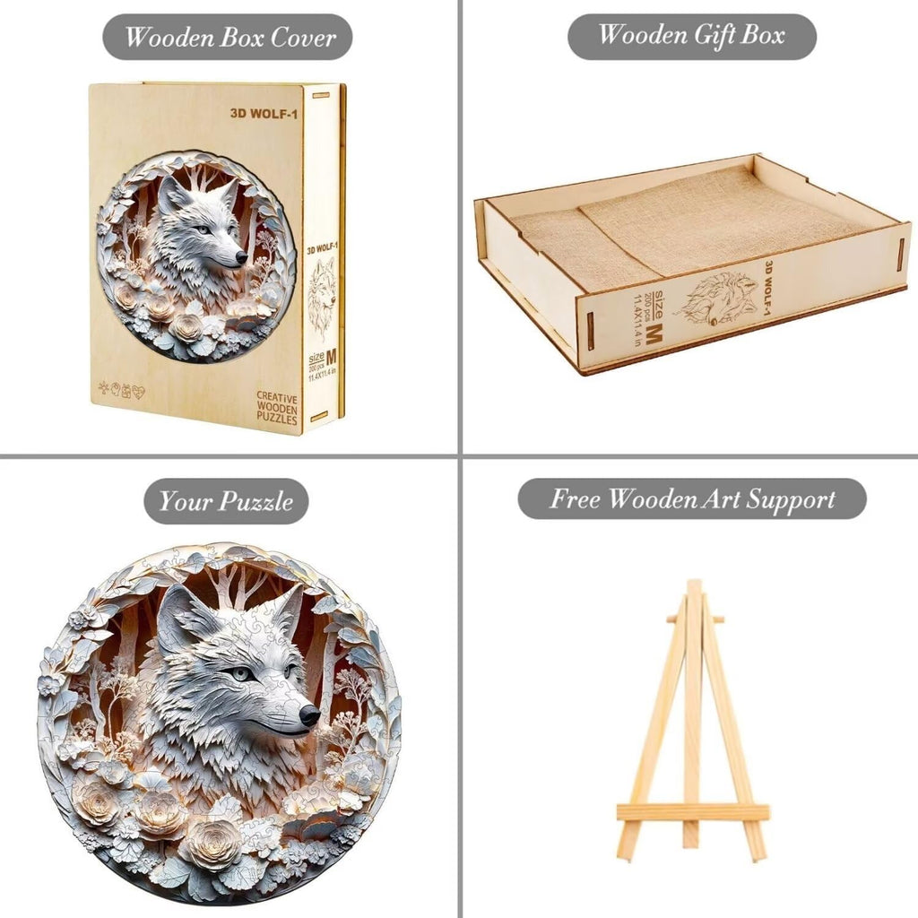 Wooden Puzzles Adults, 3D Wolf Wooden Puzzles 200 Pieces, Unique Animal Shaped Wood Challenging Jigsaw Puzzles Gifts for Adults, 11.4x11.4in