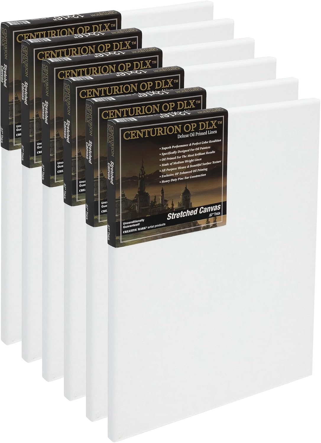 Centurion Deluxe Professional Oil Primed Linen Stretched Canvas, 11oz Linen, 14x18 - Box of 6, 0.67" Deep Canvases, Kiln-Dried Stretchers, Back Stapled, Premium Medium Weight Canvas for Oil Paintings