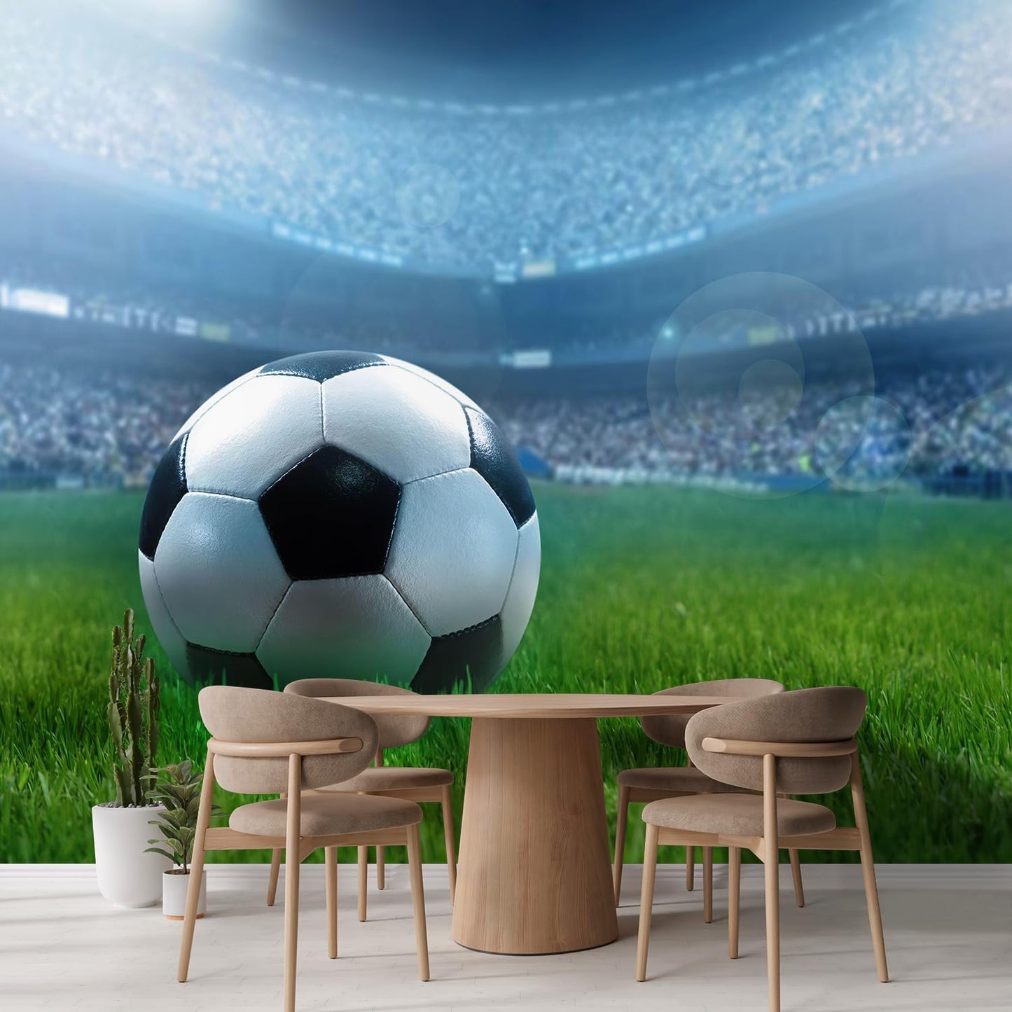 wall26 Wall Sticker/Wall Mural Close Up of a Football Ball on a Full Stadium, Not Peel and Stick, Non-Woven Wallpaper Decorative for Bedroom, Living Room, Office - 96x144 inches