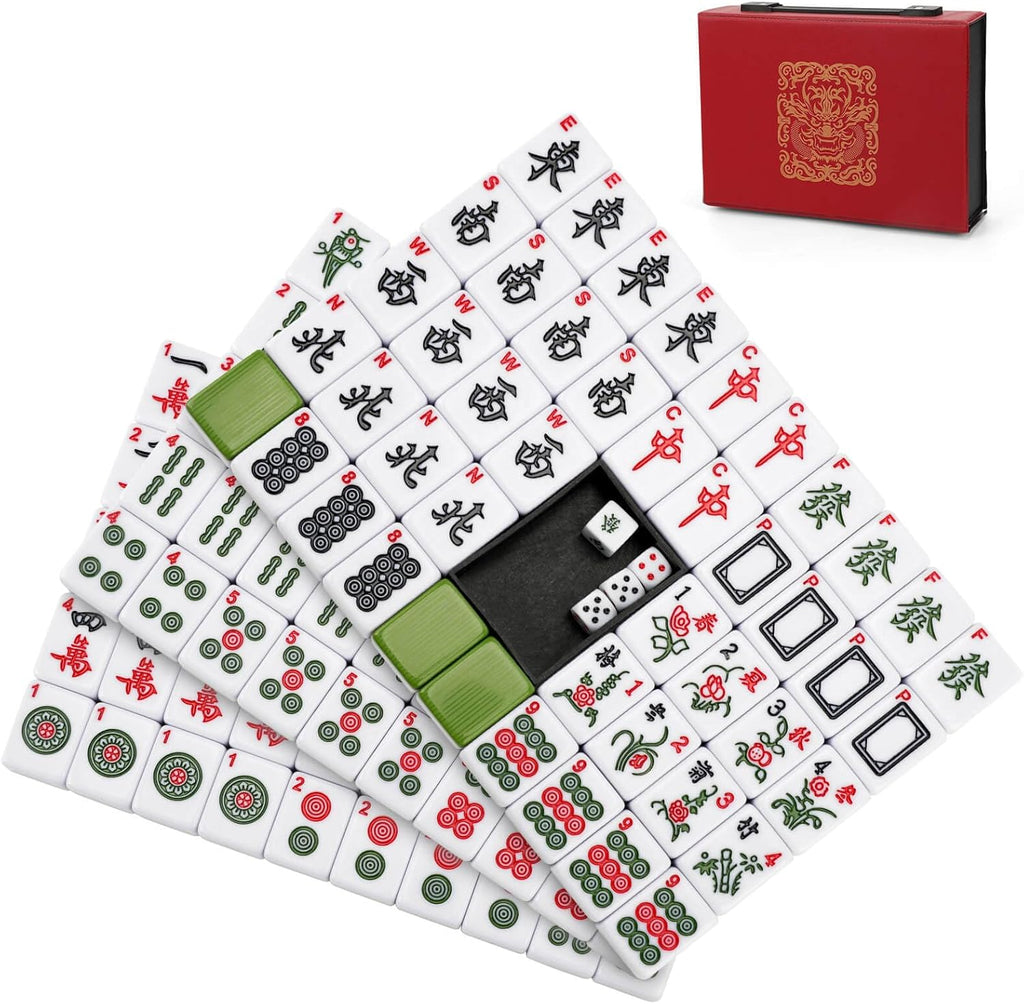 Mahjong Tile Set, 146pcs Chinese Mahjong Set Quality Mah Jong Tiles with Exquisite Storage Box Easy to Carry, Instructions Include Mah Jongg Sets for Family & Friends Gatherings