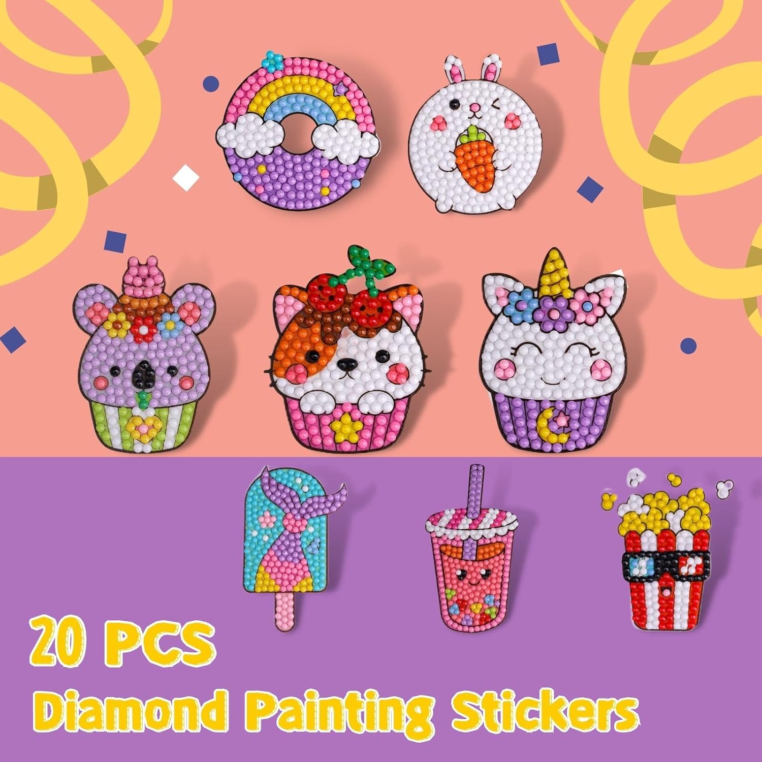 Cymbana Diamond Painting Kits for Kids 20 Pcs Desserts Contains Cupcake, Donut, Ice-Cream, Popcorn, Cookies
