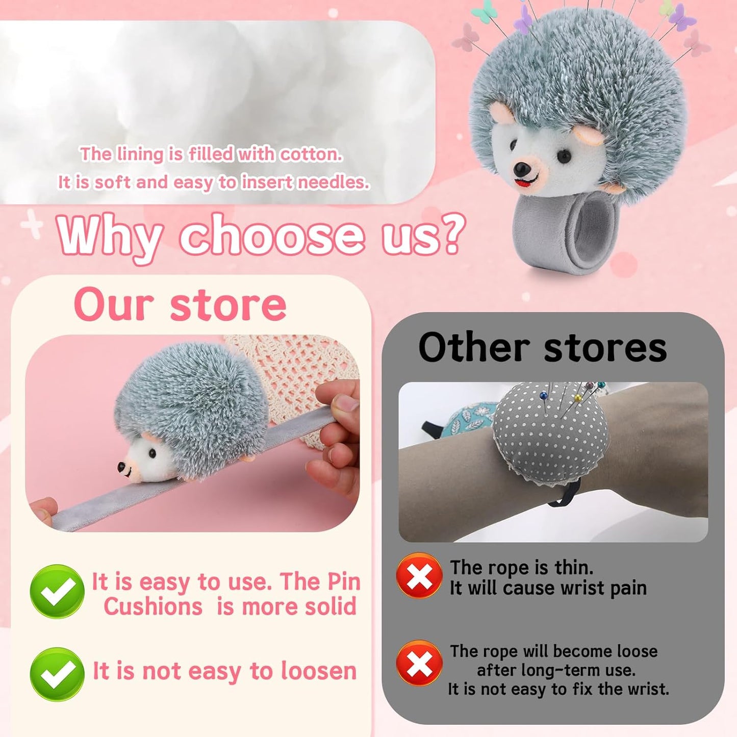 UzecPk Wrist Pin Cushion Kit, Sewing Products Including 2 Wrist Pin Cushion, 50Pcs Sewing Needles, Seam Ripper, Thimble, Scissors, and Soft Tape Measure for Sewing and Quilting DIY Projects