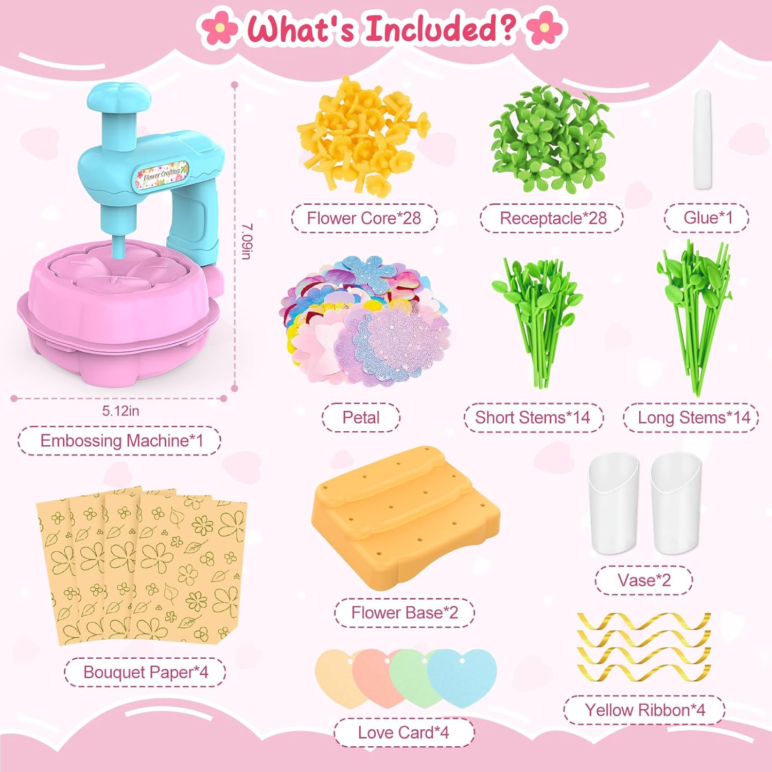 Wwzzey Fabric Flower Bouquets Toys - Arts and Crafts for Kids Ages 4-8 8-12, Kids Crafts DIY Kit with Blessing Cards, Birthday Christmas Gifts for 4 5 6 7 8+ Year Old Girls Boys