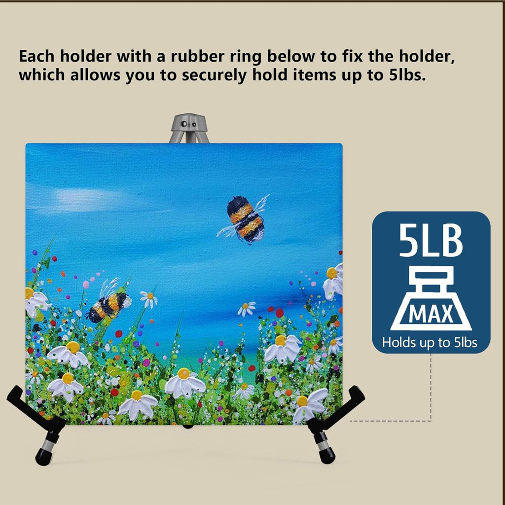 14" High Tabletop Instant Display Easel, Small Desktop Steel Easel Stand with Adjustable Holders for Paintings, Posters and Store Signs(Silver, 2Pack)