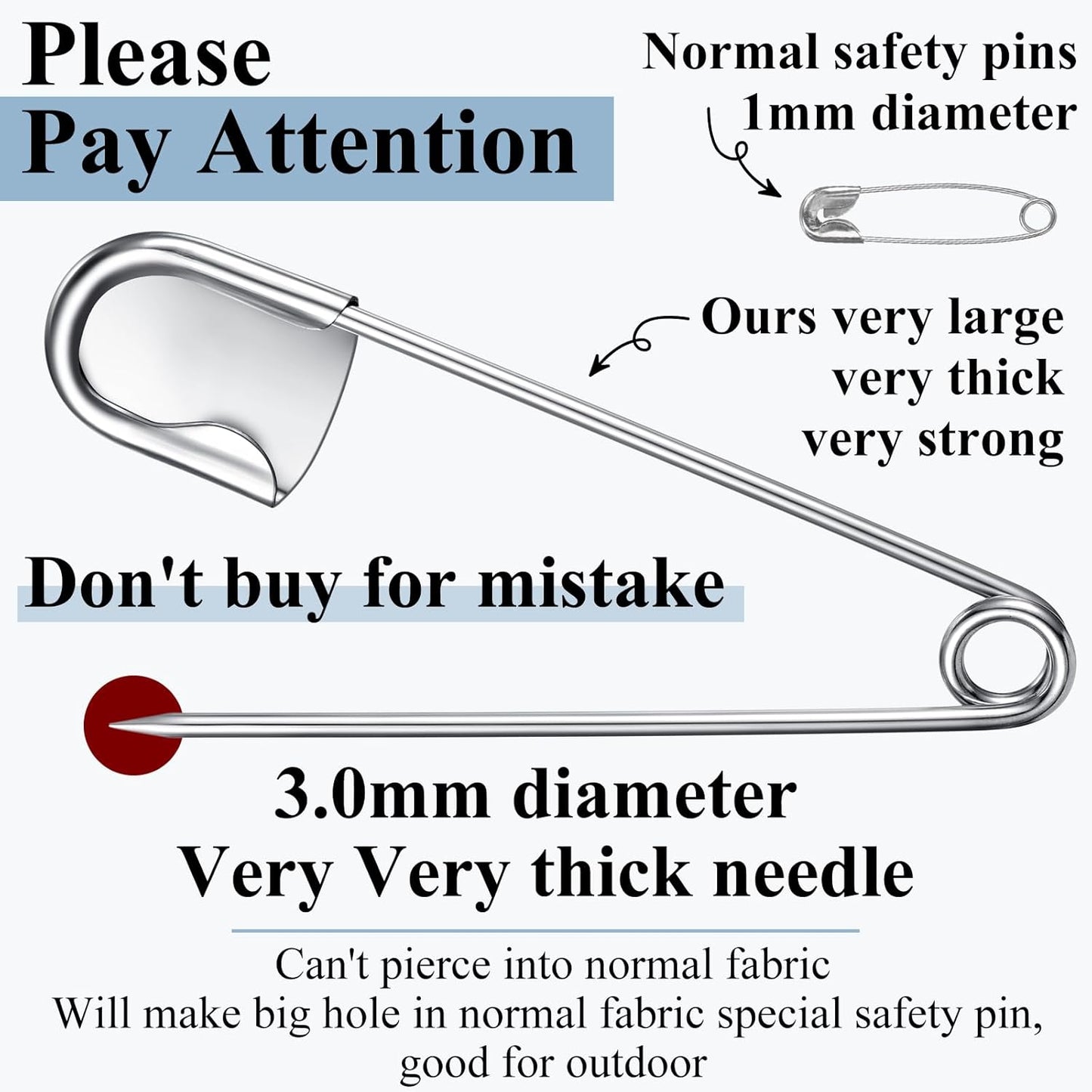 Juexica 40 Pcs 5 Inch Jumbo Stainless Steel Safety Pins Large Heavy Duty Huge Strong Laundry Pins for Upholstery Sewing Quilting Key Rings Craft Outdoor (Silver)