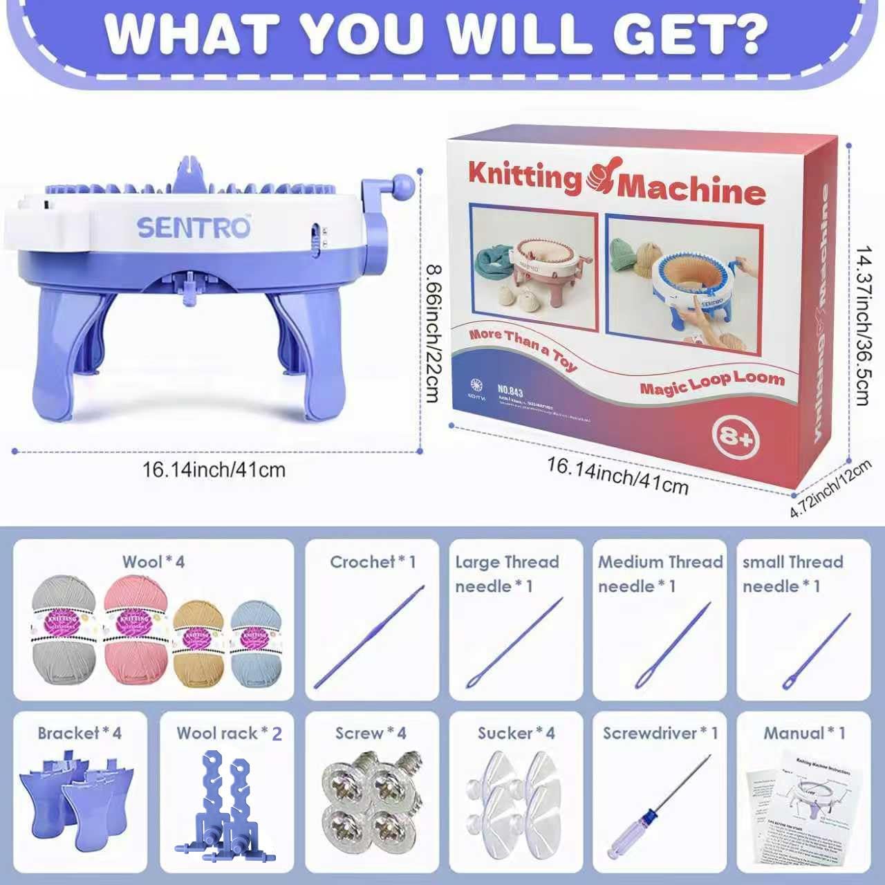 SENTRO Knitting Machines 48 Needles,Smart Knitting Crochet Machine, Knitting Crochet Machine with Row Counter,Weaving Loom Machine Kit for Adults,DIY Board Rotating Double Knit Kit