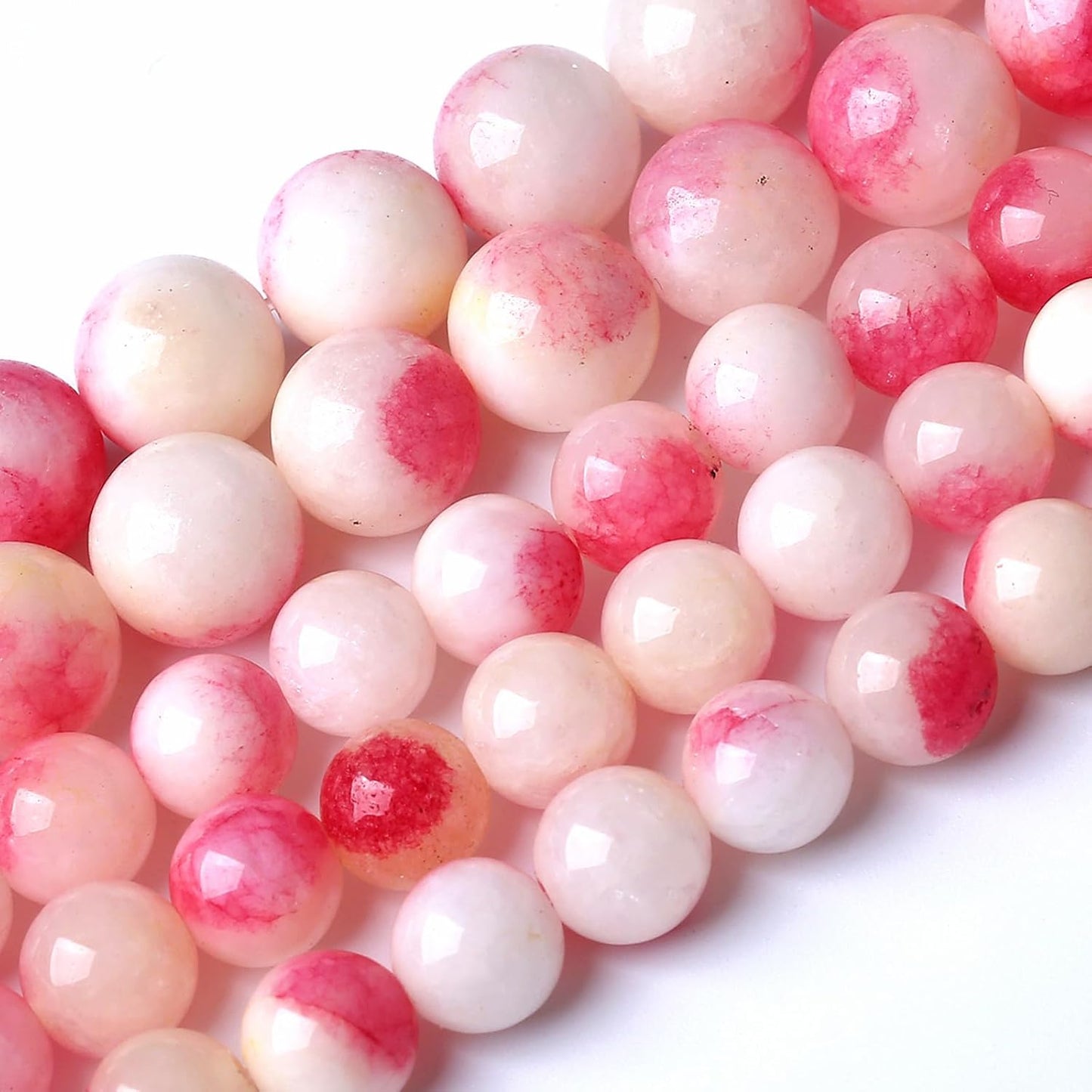90pcs 8mm Natural Pink White Jade Stone Beads Round Beads Energy Healing for DIY Jewelry Bracelet Necklace Making 2 Strands 32"