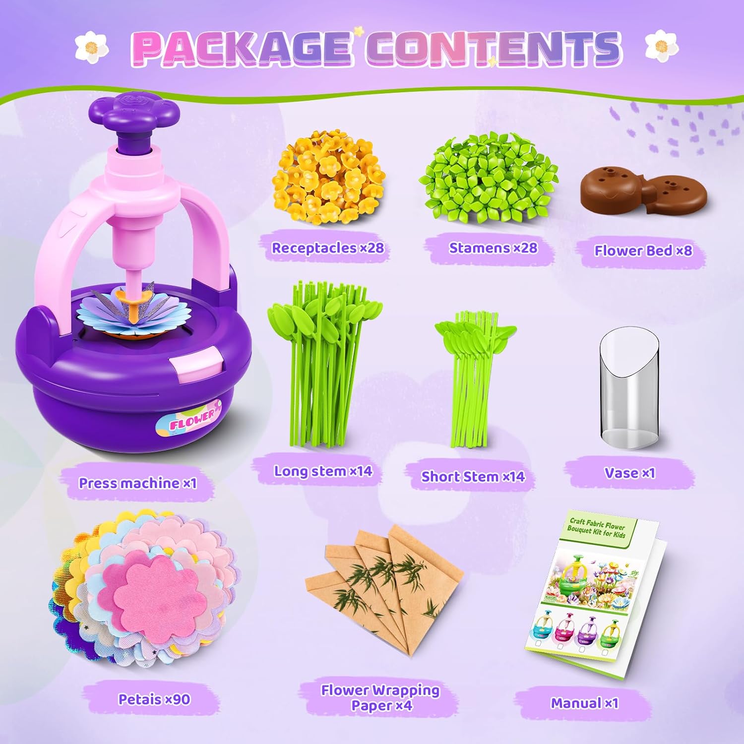 Plunack Flower Bouquets Toys for Kids Age 4-8, Flower Press Kit DIY Flowers Making Craft Kit for 4 5 6 7 Year Old Girls Floral Arts & Crafts Toys Educational Handmade Activity Set, Gift for Girls 3+