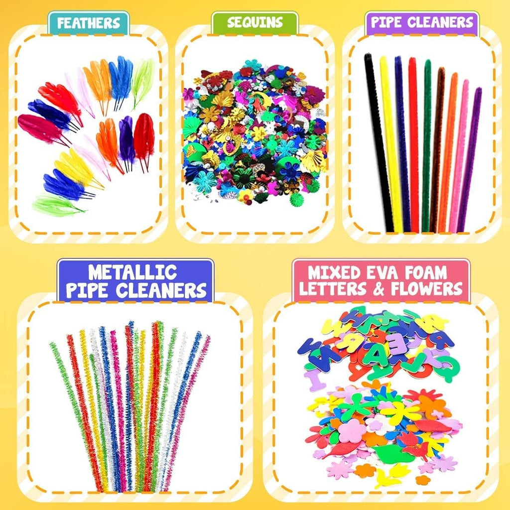 FUNZBO Arts and Crafts School Supplies for Kids -Kindergarten School Supplies Set with Glitter Glue Stick,Glue, Pipe Cleaners Craft and Kids' Scissor, Birthday Gifts for Girls Boys Age 4+