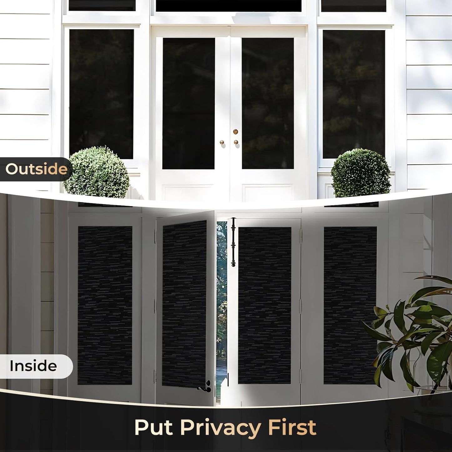 rabbitgoo Blackout Window Film, Sun Blocking Privacy Film for Room Darkening, Removable Black Out Vinyl Cover Tint for Home Day Sleep, Anti-UV Frosted Glass Clings, Black, 29.5 x 78.7 Inches