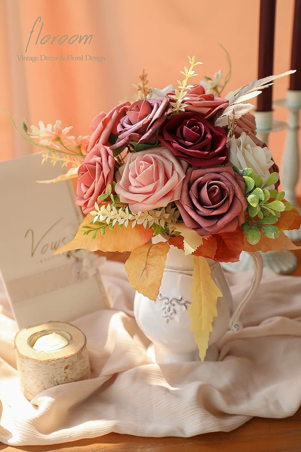 Floroom Artificial Flowers 25pcs Real Looking Burgundy Ombre Colors Foam Fake Roses with Stems for DIY Red Wedding Bouquets Bridal Shower Centerpieces Floral Arrangements Party Tables Home Decorations