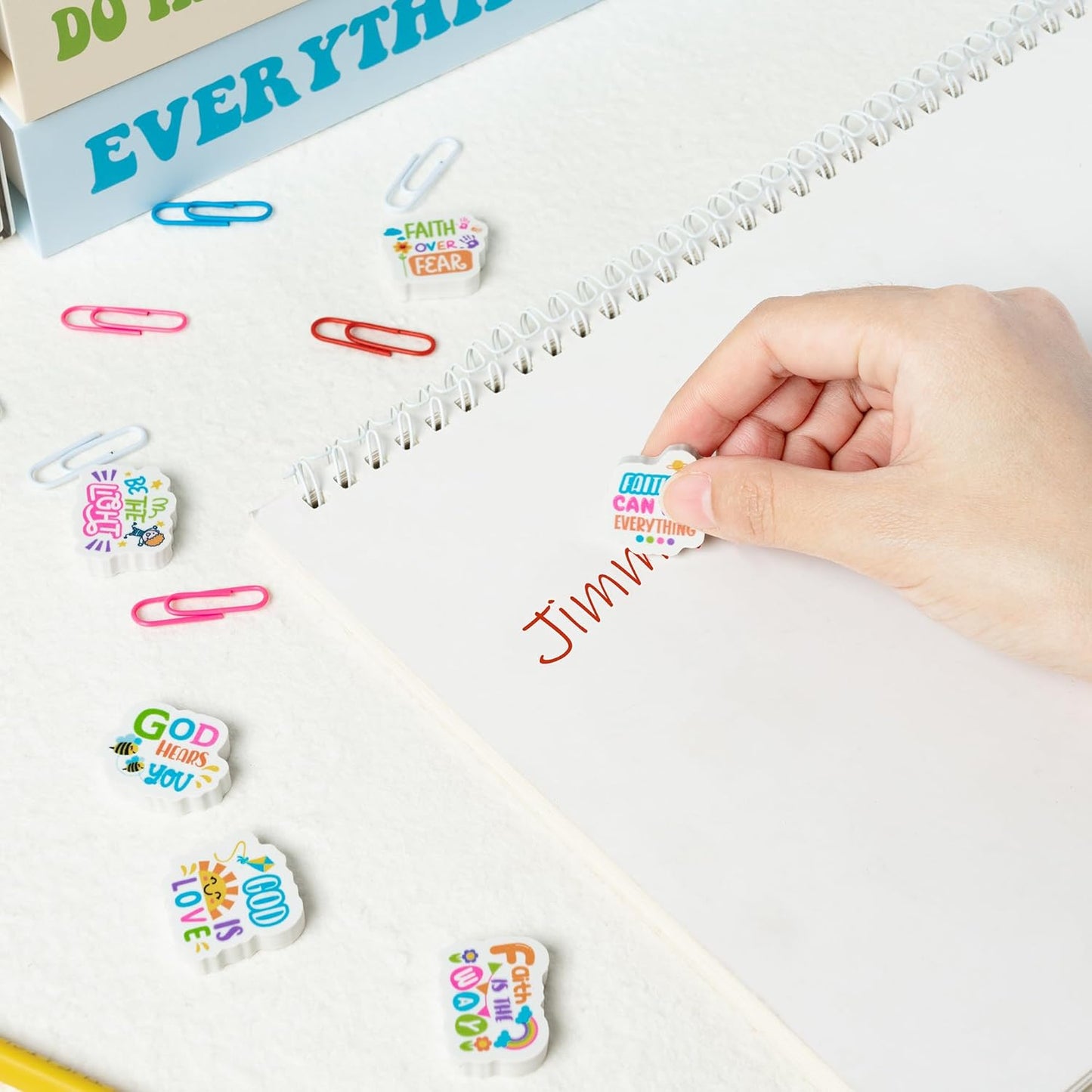 60Pcs Christian Inspirational Mini Eraser Back to School Inspirational Faith Over Fear Pencils Erasers Colorful Sun Bee Flowers 3D Desk Puzzle Erasers Pet for Student Back to School Supplies