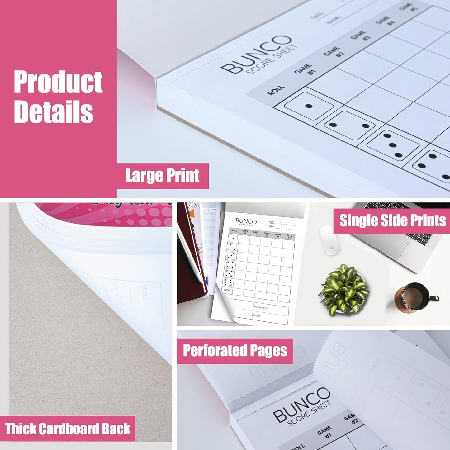 PlayDice Bunco Score Sheets: 100 Single Side Large Print Score Sheets with Perforation, Perfect Addition to Your Bunco Game Kit and Bunco Party Supplies