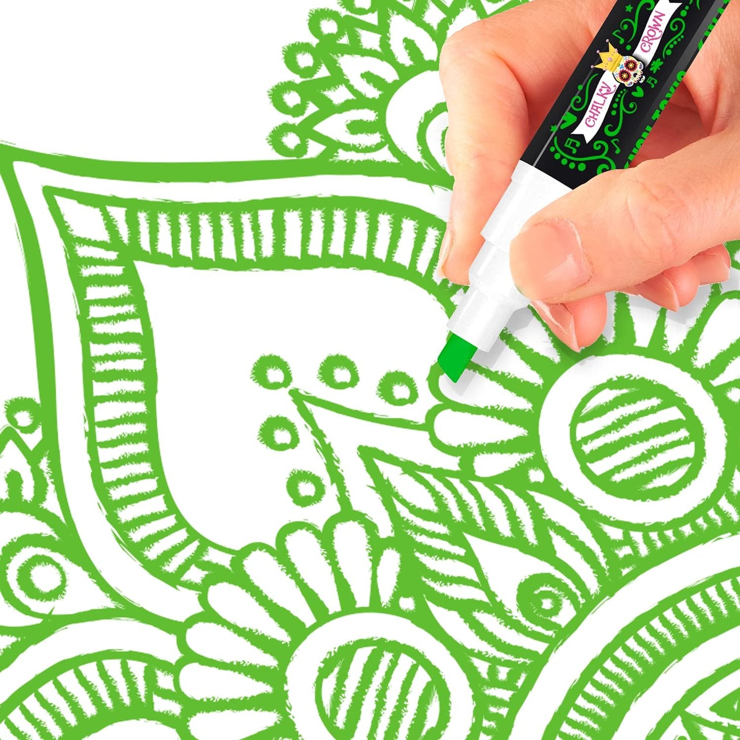 CHALKY CROWN Liquid Chalk Marker Pen - Dry Erase Marker - Chalk Markers for Chalkboard Signs, Windows, Blackboard, Glass - 6mm Reversible Tip (Green, 5 Pack)