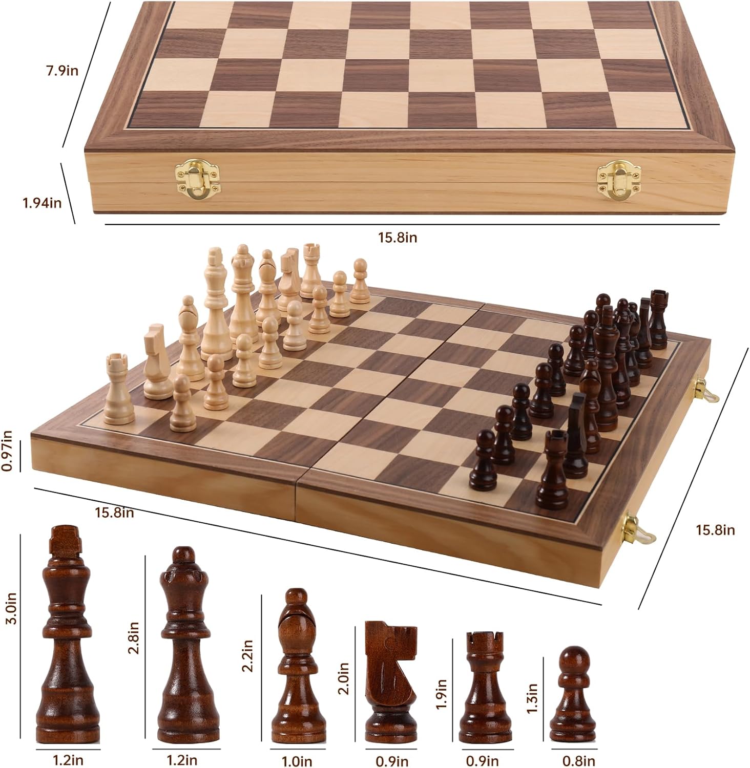 Wooden Chess Set with Folding Board - 15" Classic Magnetic Chess Set with Protective Bag for Adults, Chess Lovers Tournament Professional Beginner